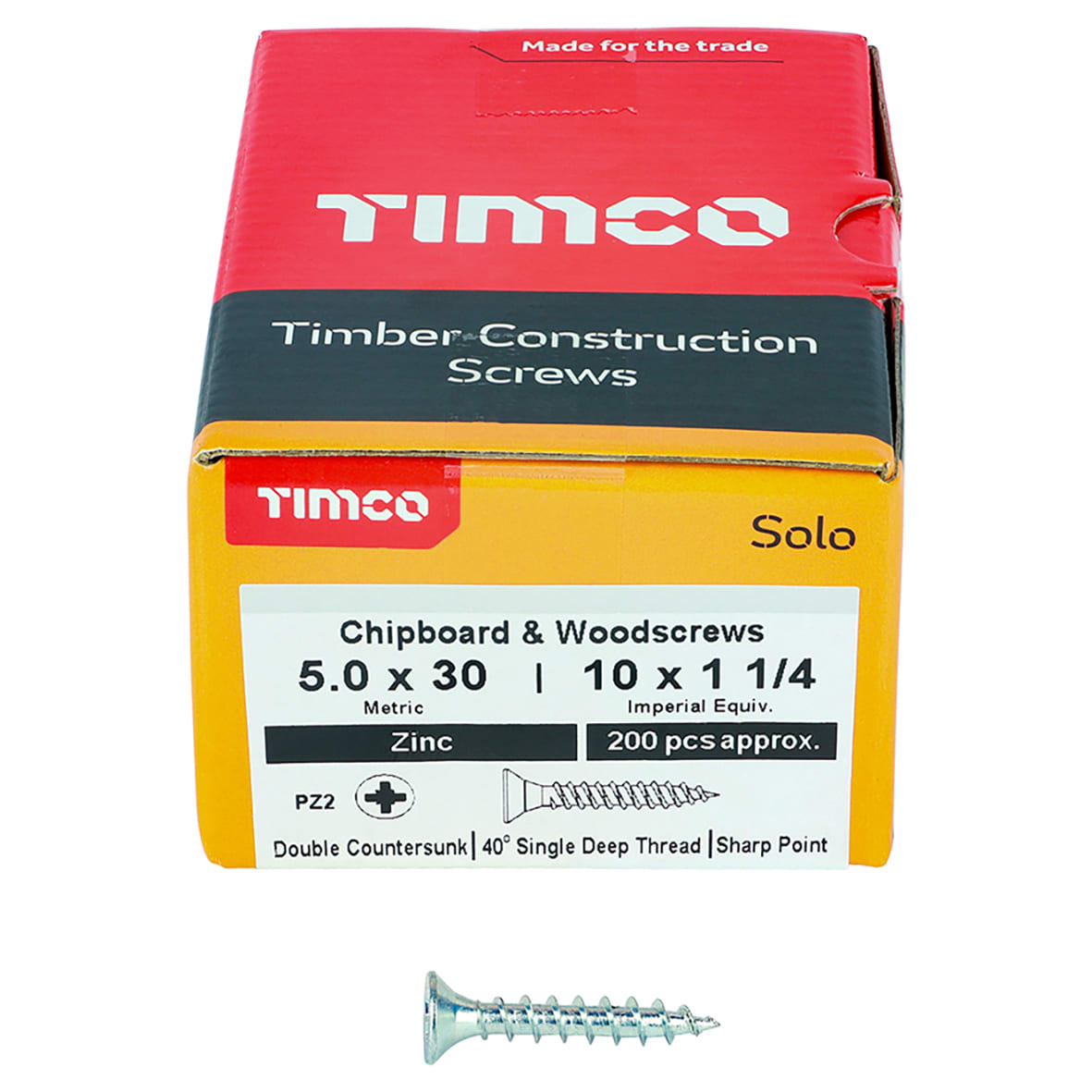 Solo Chippy Pozi Countersunk Wood Screws - 5.0 x 30mm - Zinc Plated - Pack of 200 - view 2