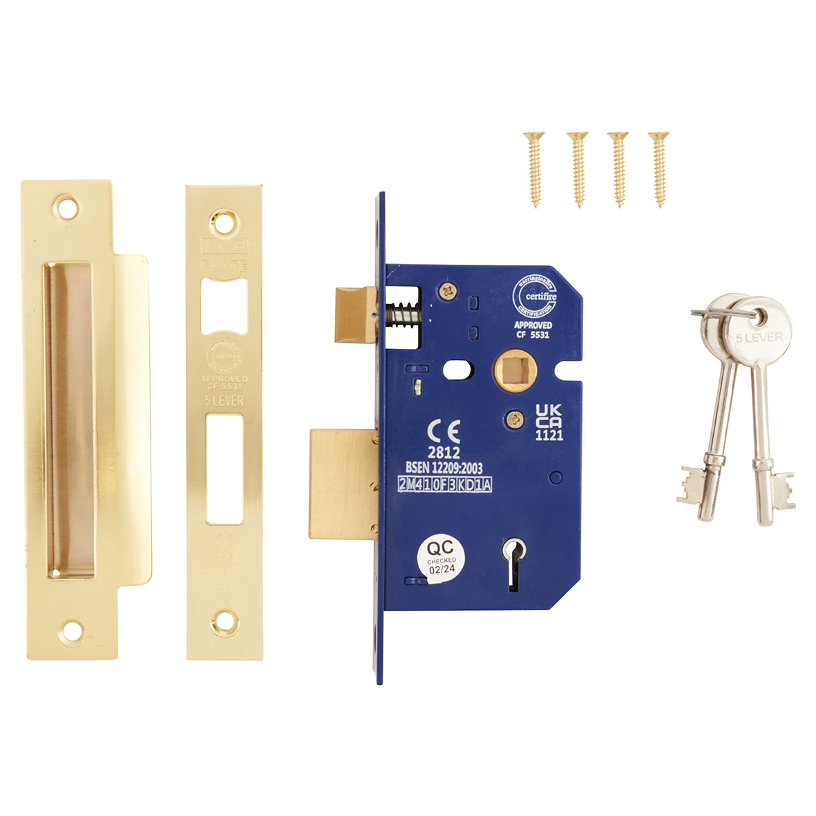 Bolt Through 5 Lever Sashlock - 65mm Case - 44mm Backset - Electro Brass - view 2