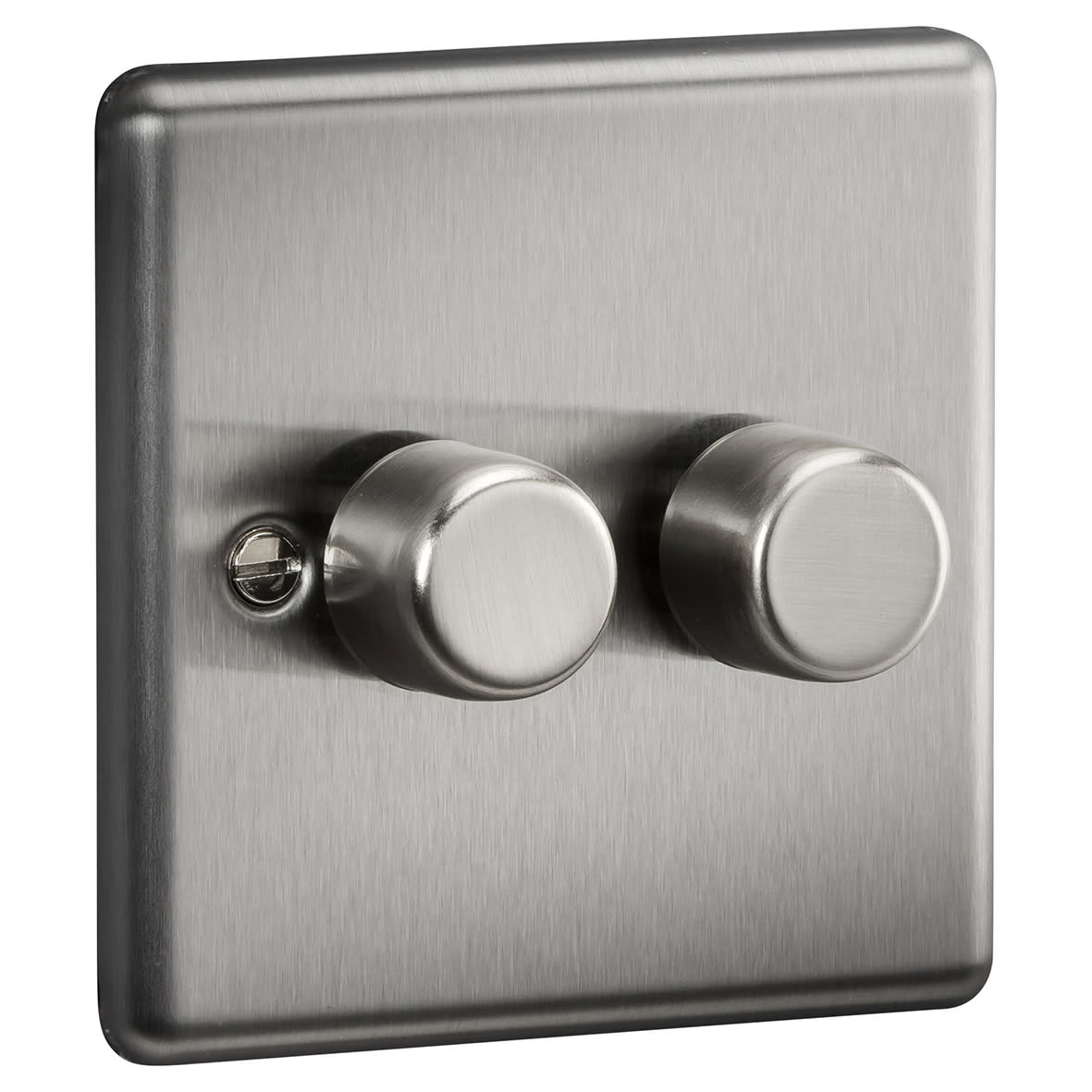 5-150W 2 Gang 2 Way Push On/Off Rotary Rounded Intelligent LED Dimmer - Brushed Chrome - view 2