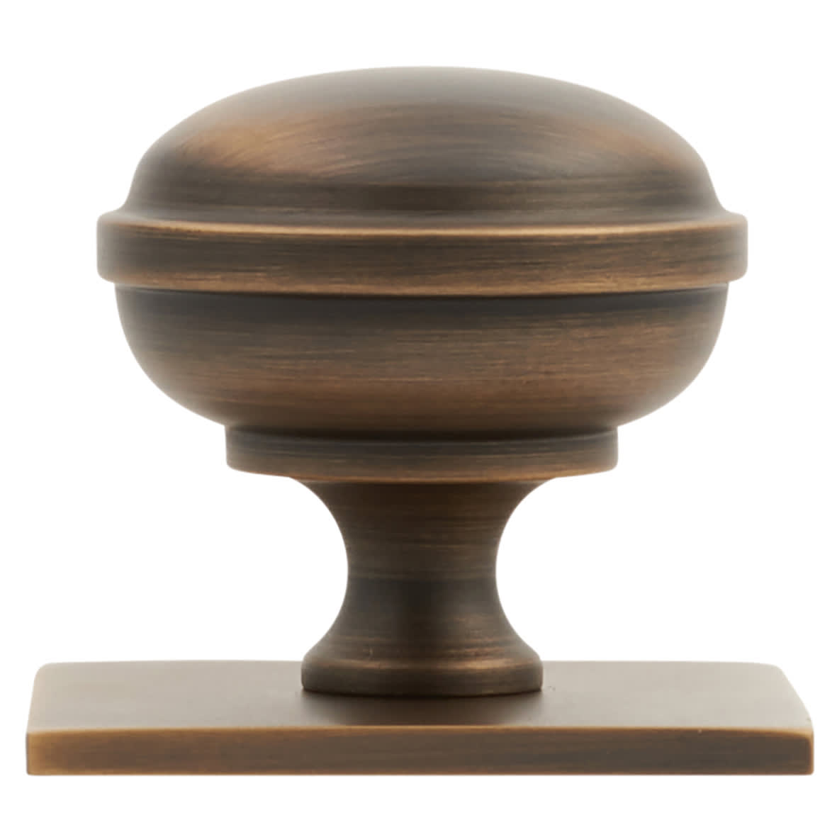 Quantock Cabinet Knob on Square Backplate - 38mm Diameter - Antique Brass - view 2