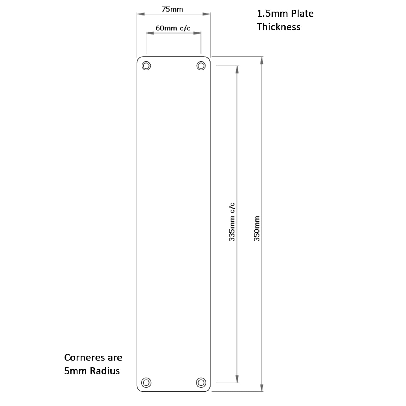 Stainless Steel Plain Finger Plate - 350 x 75 x 1.5mm - Satin - view 2