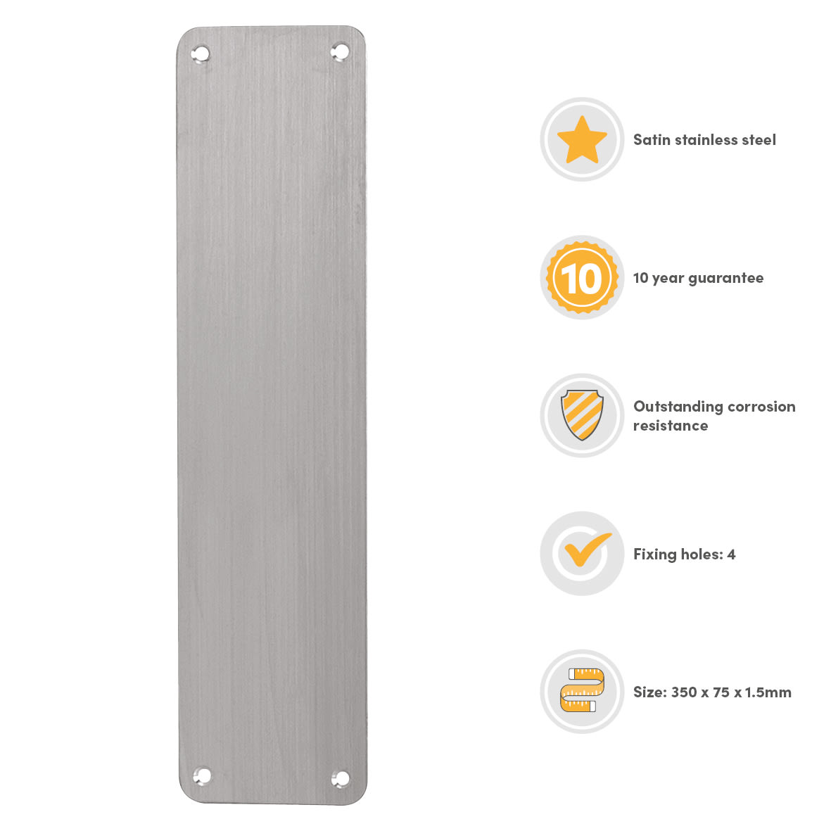 Stainless Steel Plain Finger Plate - 350 x 75 x 1.5mm - Satin - view 3