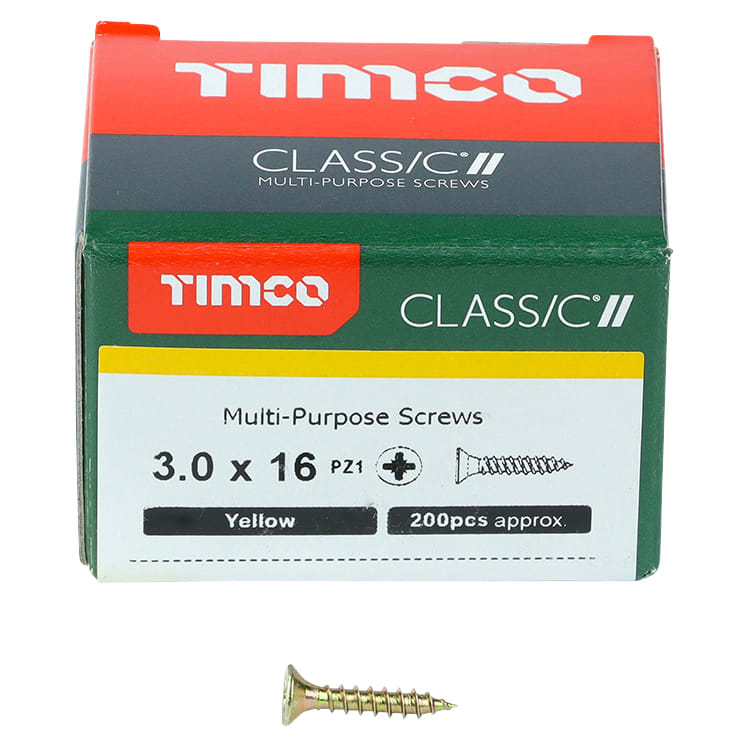 Classic Pozi Countersunk Wood Screws - 3.0 x 16mm - Yellow Zinc - Pack of 200 - view 3