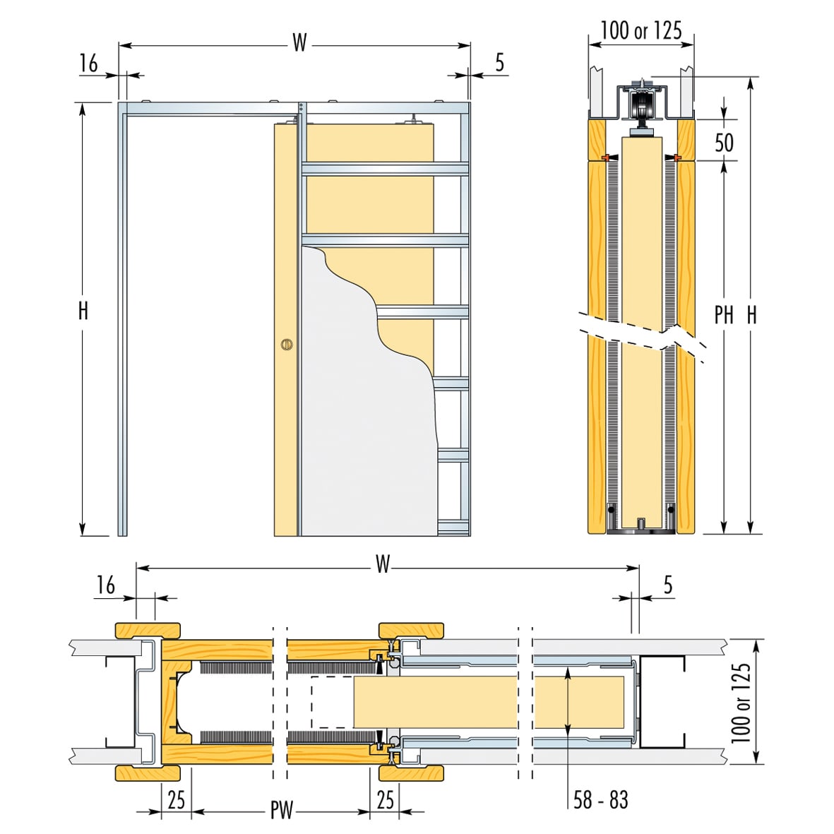 8mm Glass Single Pocket Door Kit - 125mm Finished Wall Thickness - 762 x 1981mm Door Size - view 2
