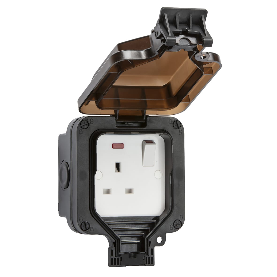 13A 1 Gang Switched Outdoor Weatherproof Socket with Neon - Black - view 2