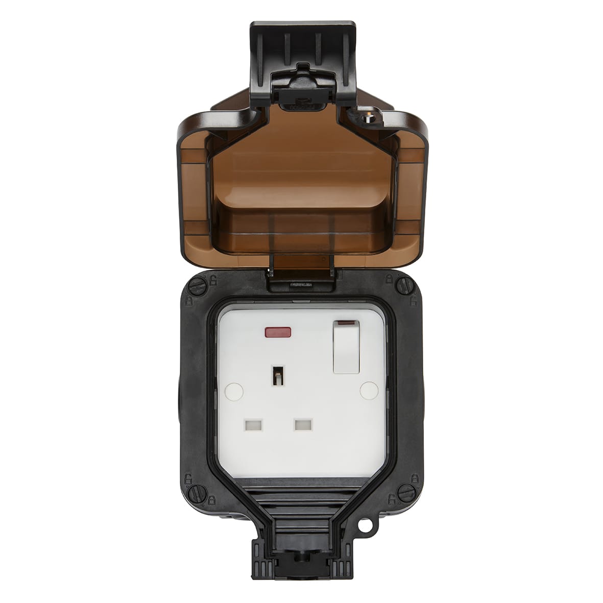 13A 1 Gang Switched Outdoor Weatherproof Socket with Neon - Black - view 3