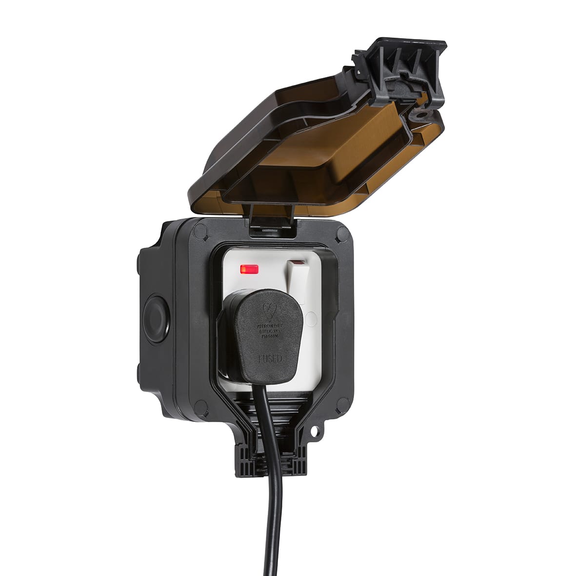 13A 1 Gang Switched Outdoor Weatherproof Socket with Neon - Black - view 4