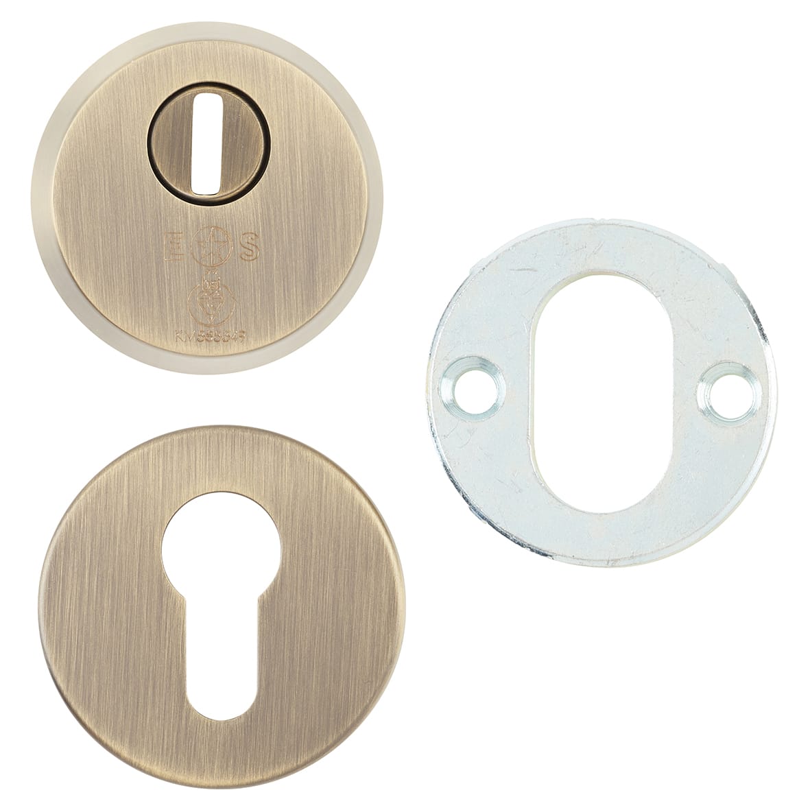 2 Star Security Escutcheon - 54mm Diameter - Euro - Antique Brass - view 2
