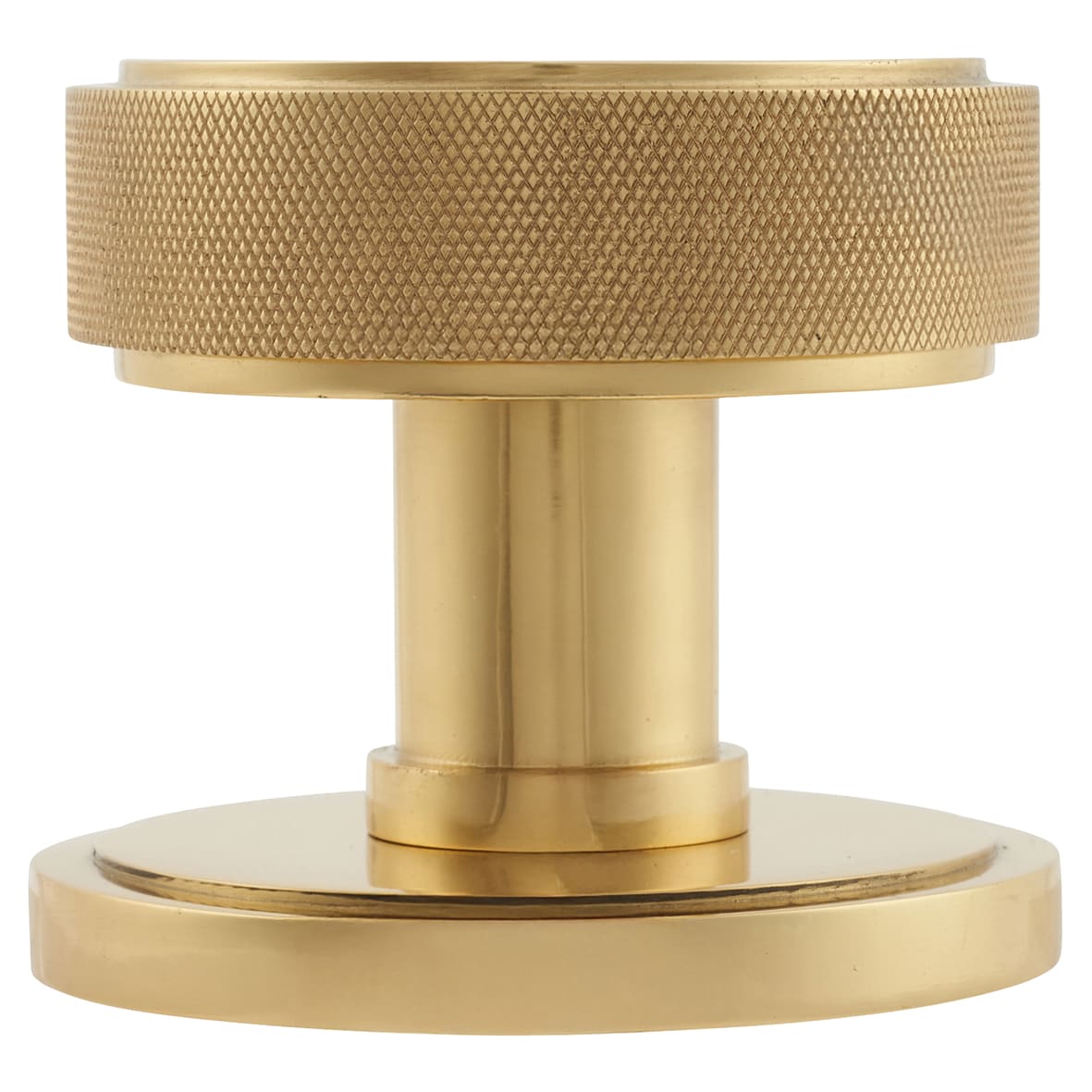 Polished Brass Round Knurled Centre Door Knob - 80mm Rose Diameter - view 2