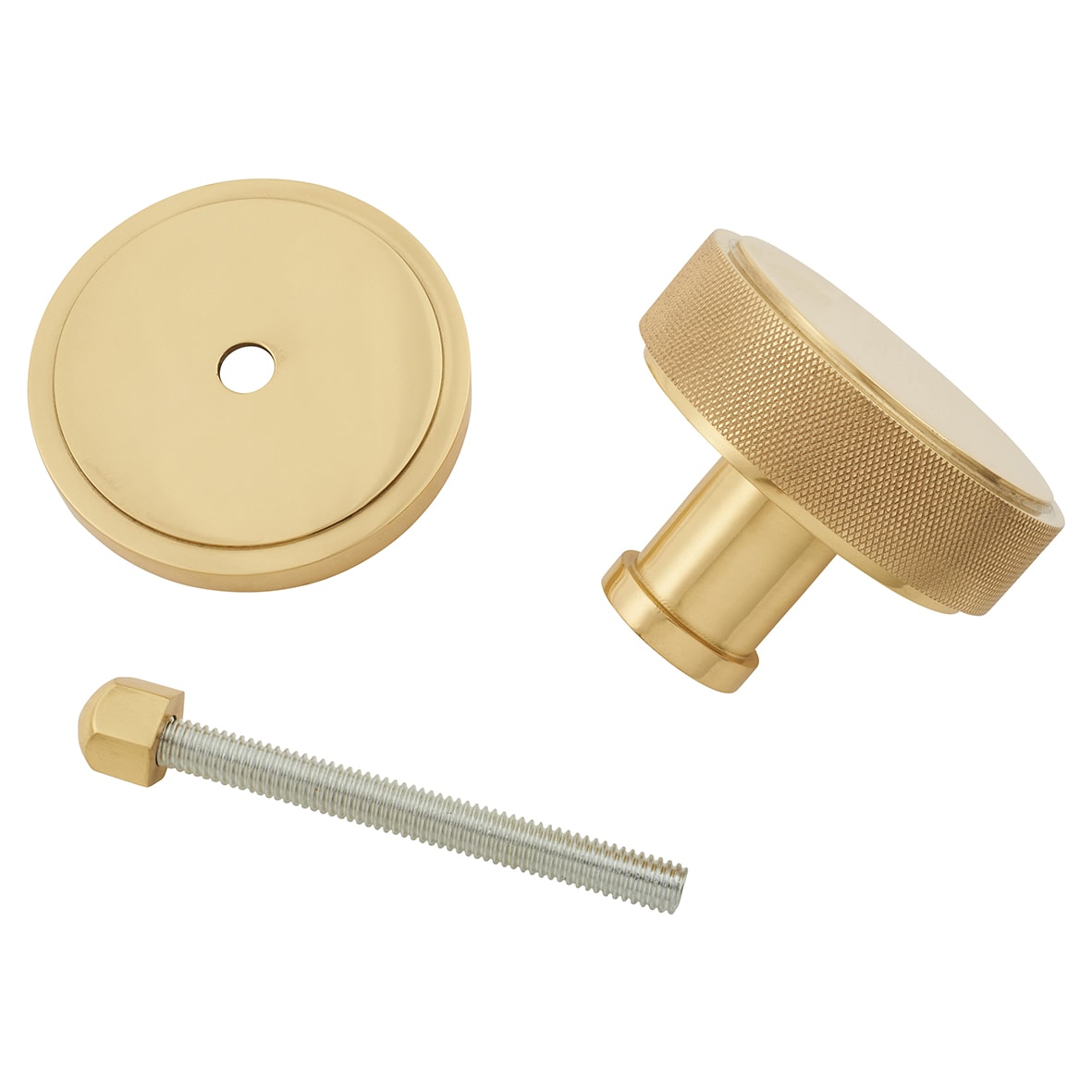Polished Brass Round Knurled Centre Door Knob - 80mm Rose Diameter - view 3