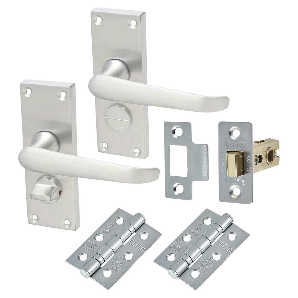 Satin Chrome Victorian Straight Privacy Latch Door Handles Pack - Short Plate - view 2