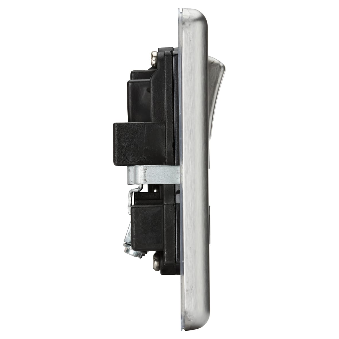 13A 2 Gang DP Switched Socket with Twin Earths - Brushed Chrome with Black Insert - view 3