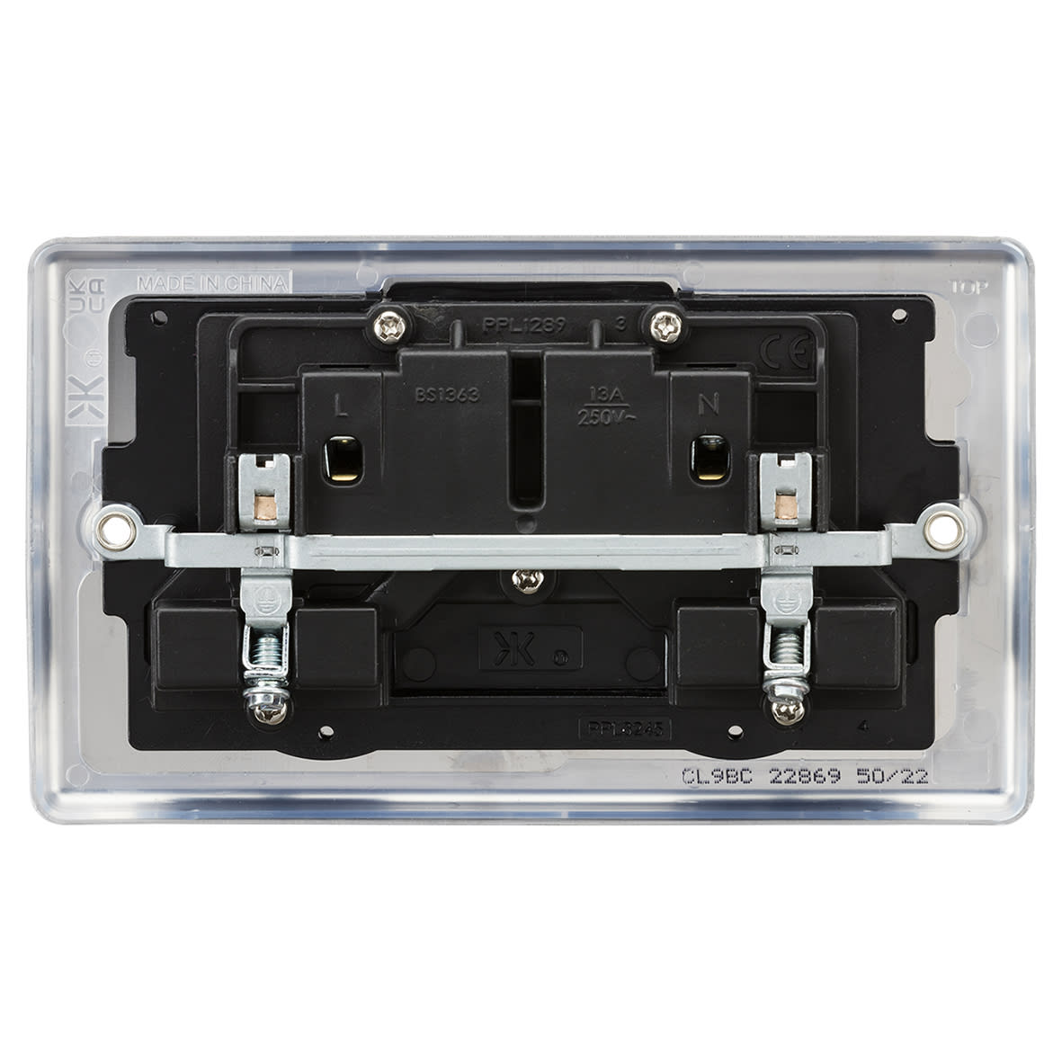 13A 2 Gang DP Switched Socket with Twin Earths - Brushed Chrome with Black Insert - view 4