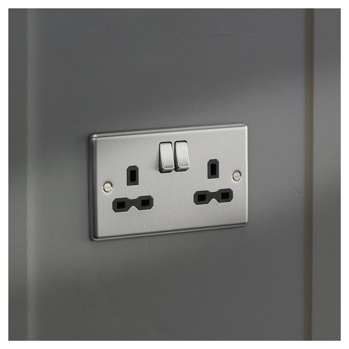 13A 2 Gang DP Switched Socket with Twin Earths - Brushed Chrome with Black Insert - view 5
