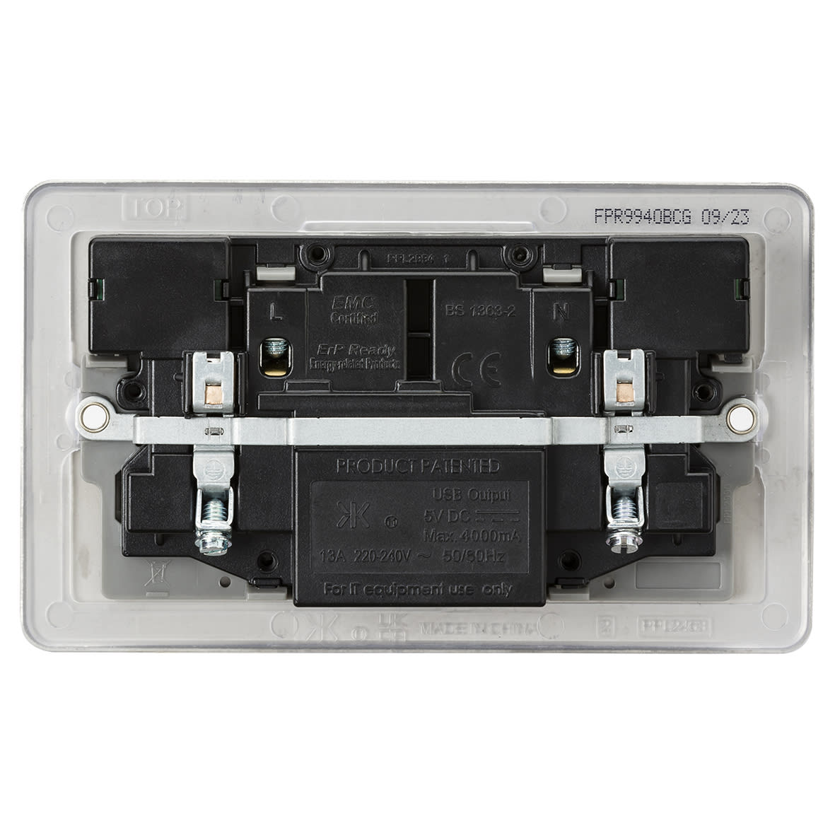 13A 2 Gang Flat Plate Type A/C USB Socket with 2 x USB - 4A - Brushed Chrome/Grey - view 5
