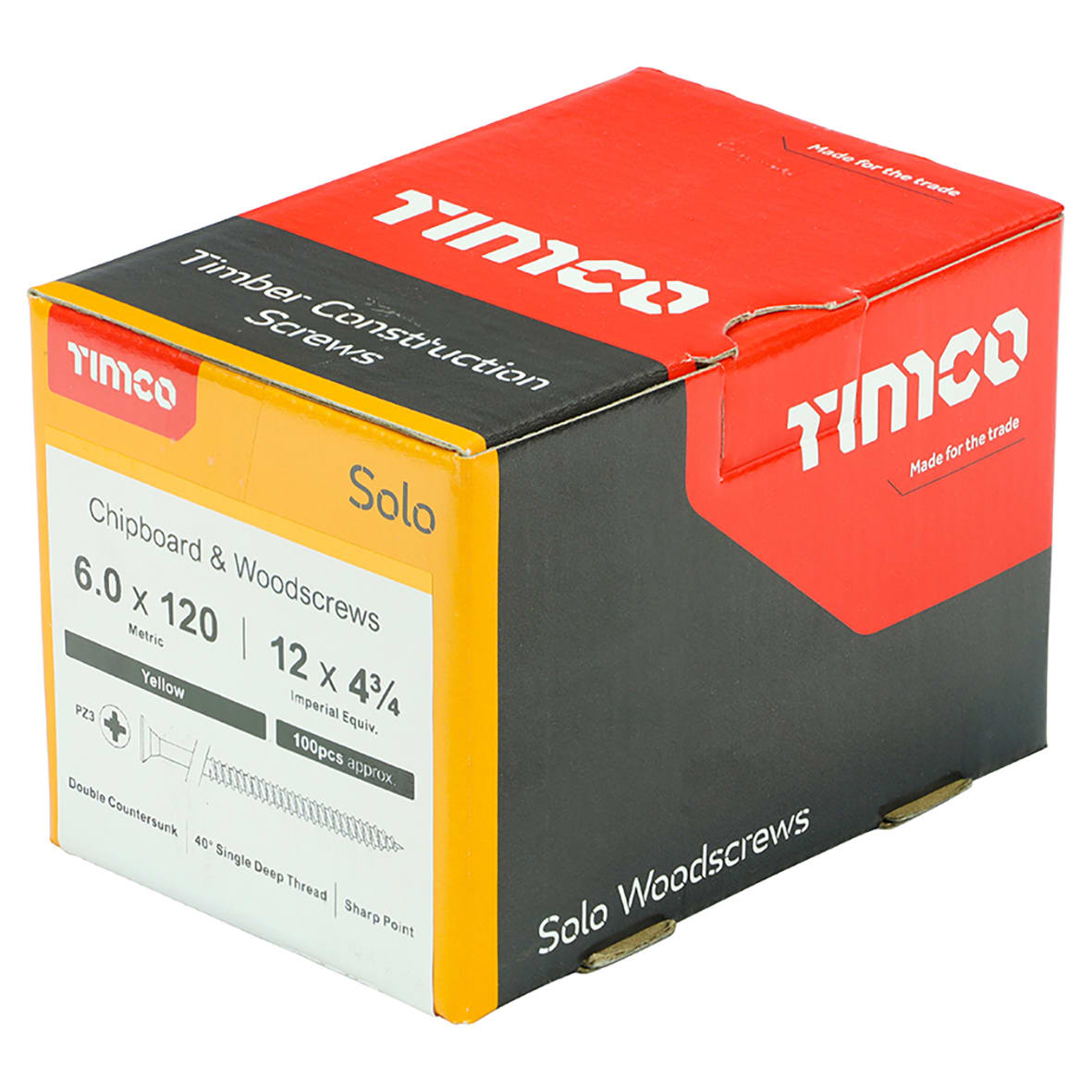 Solo Chippy Pozi Countersunk Wood Screws - 6.0 x 120mm - Yellow Zinc - Pack of 100 - view 3