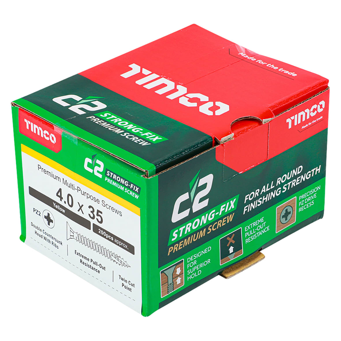 C2 Strong-Fix Pozi Double Countersunk Wood Screws - 4.0 x 35mm - Yellow Zinc - Pack of 200 - view 4