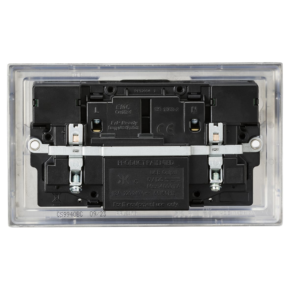 13A 2 Gang Square Edge Type A/C USB Socket with 2 x USB - 4A - Brushed Chrome/Black - view 4