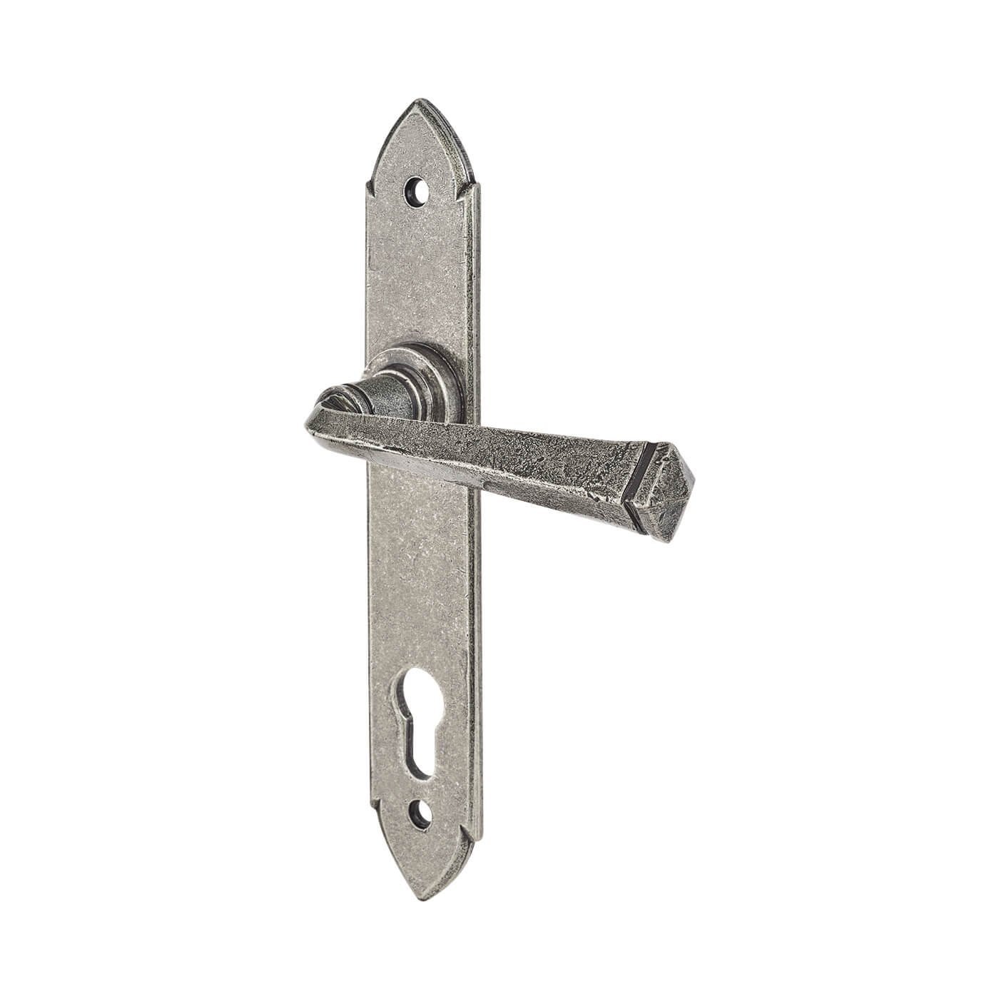 Pewter Gothic Euro Lock Door Handles - Long Plate - 247 x 44mm - view 2