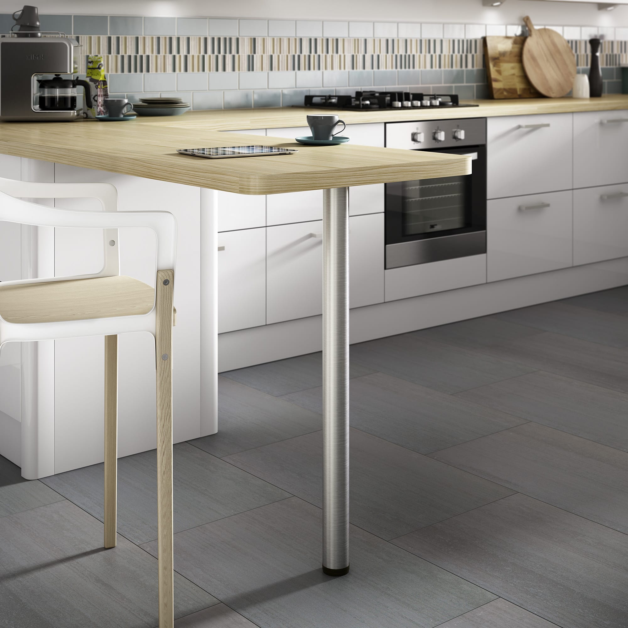 Round Adjustable Worktop Support Breakfast Bar Table Leg - 60 x 870-895mm - Brushed Stainless - view 2