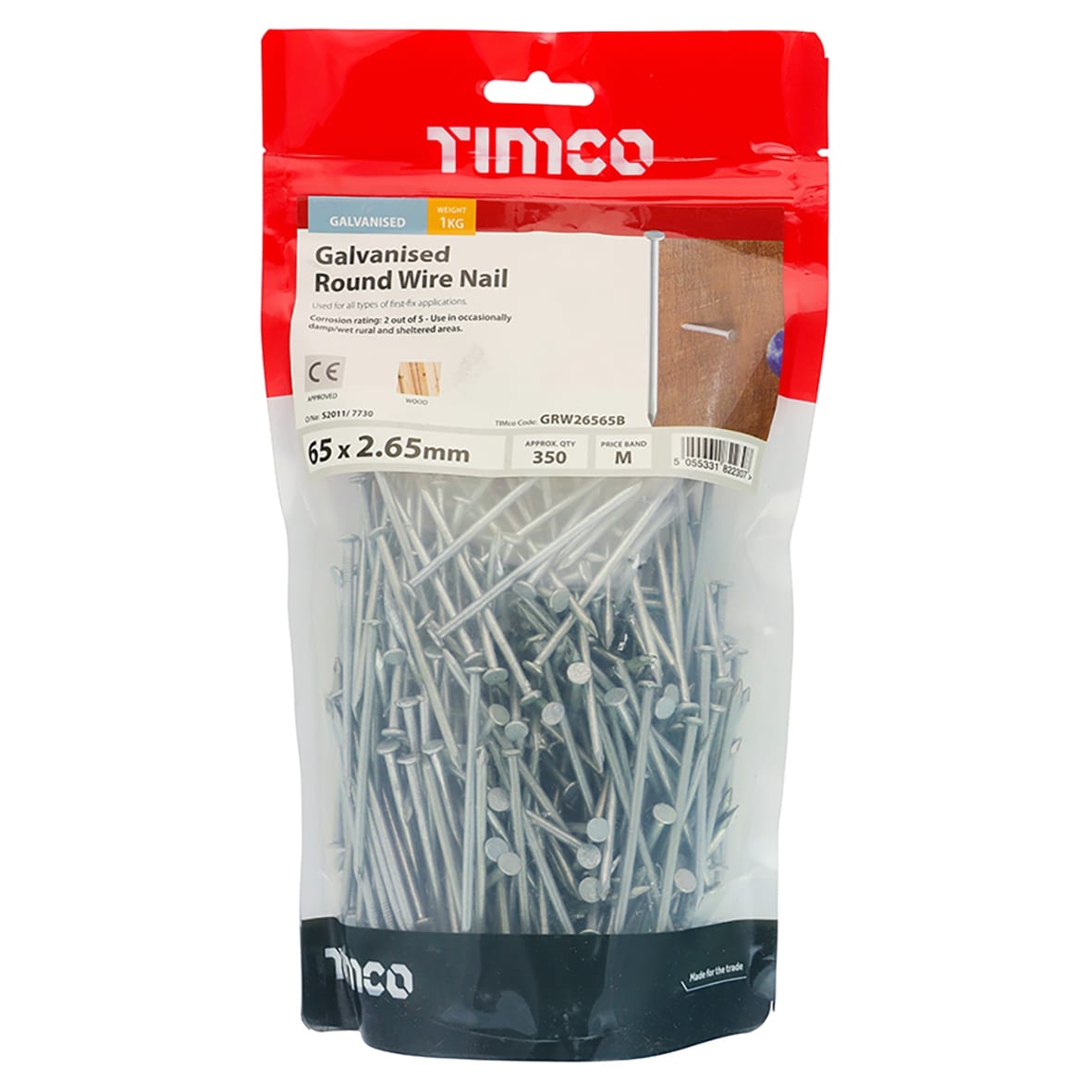 Galvanised Round Wire Nail - 2.65 x 65mm - 1kg Pack - view 2