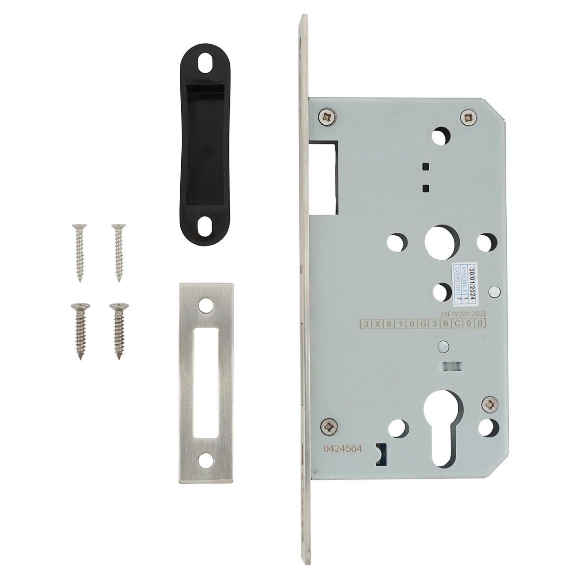 DIN Deadlock - 88mm Case - 60mm Backset - Square - Satin Stainless Steel - view 2