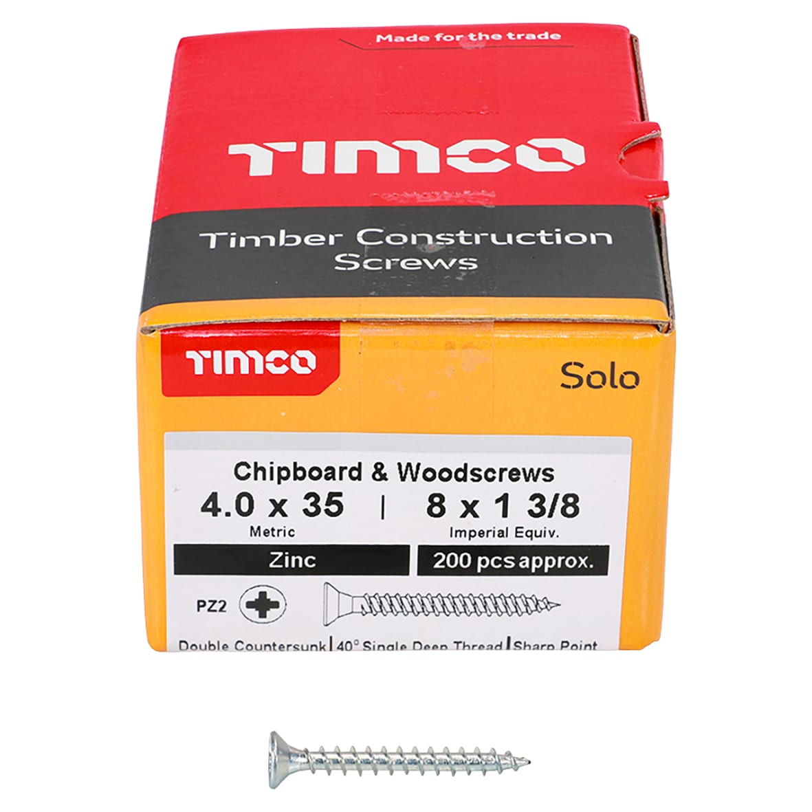 Solo Chippy Pozi Countersunk Wood Screws - 4.0 x 35mm - Zinc Plated - Pack of 200 - view 2