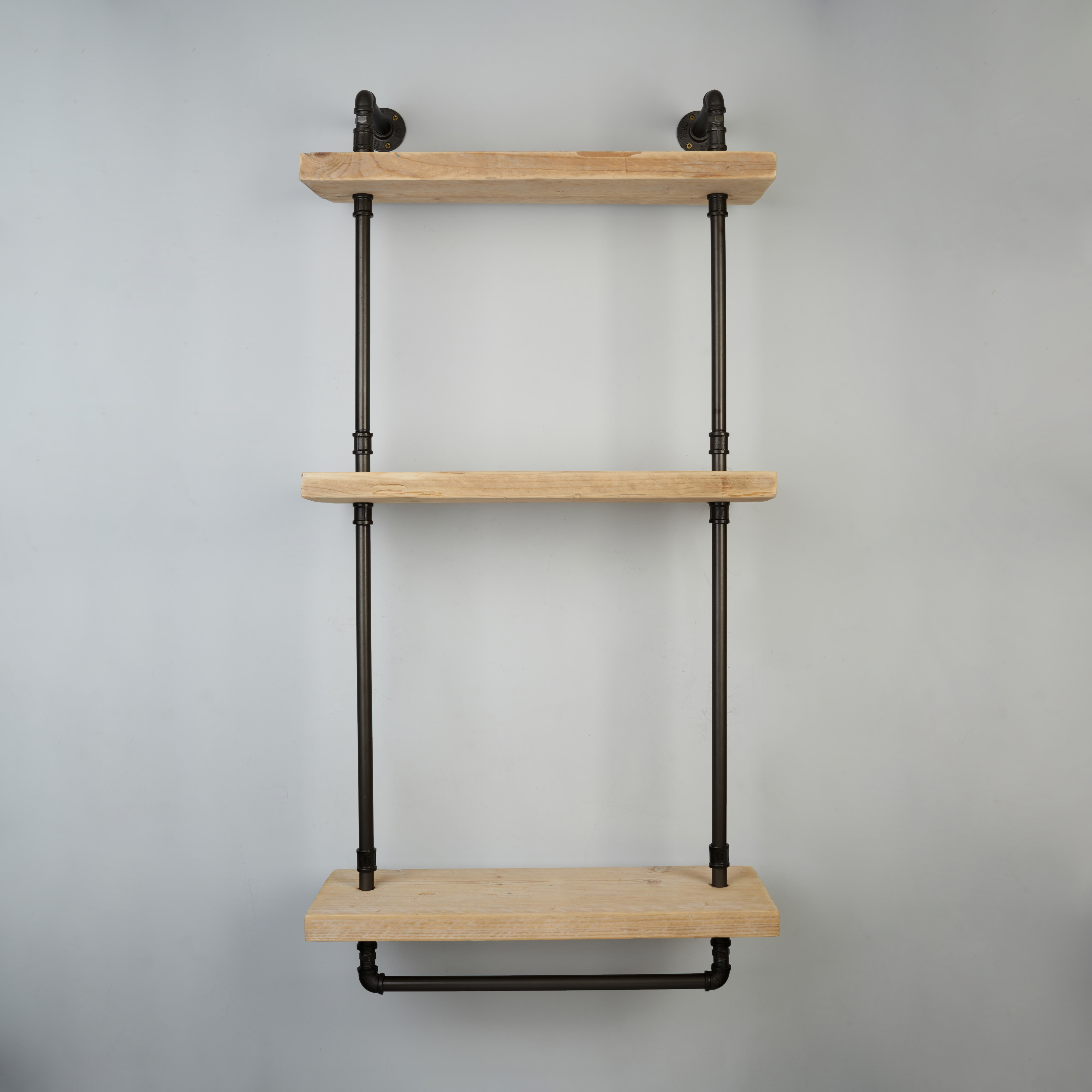 3/4" 3 Tier Drill Through Pipe Shelf Kit with Hanging Rail - Black - view 2