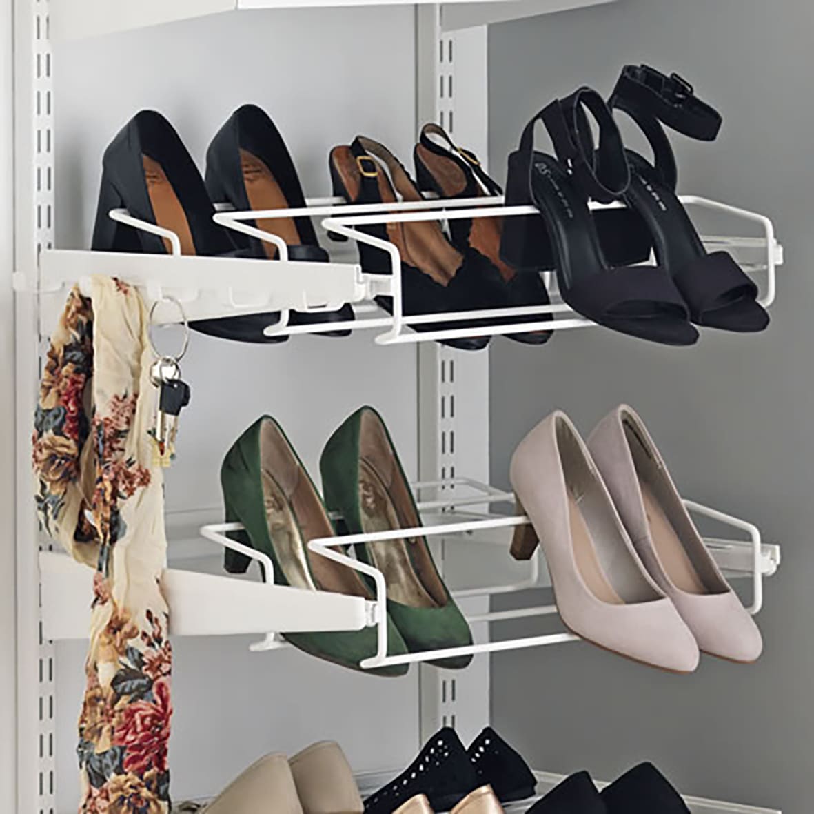 Top Track System - Click In Triple Wire Gliding Shoe Rack - 450 x 96 x 430mm - Platinum - view 2