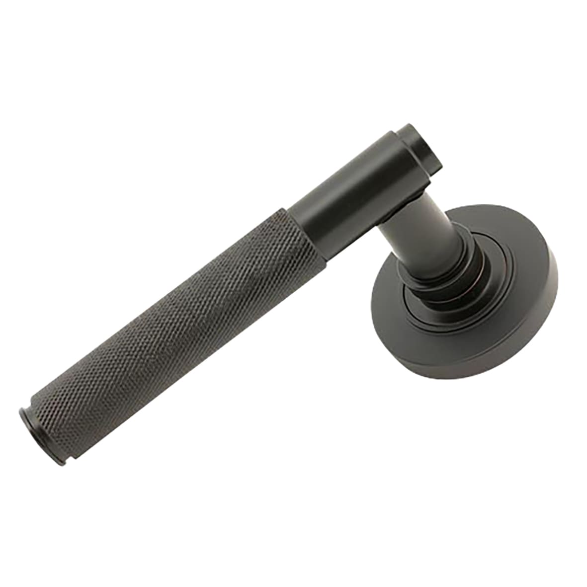 Aged Bronze Knurled Door Handles on Round Rose - Brompton Range - view 2