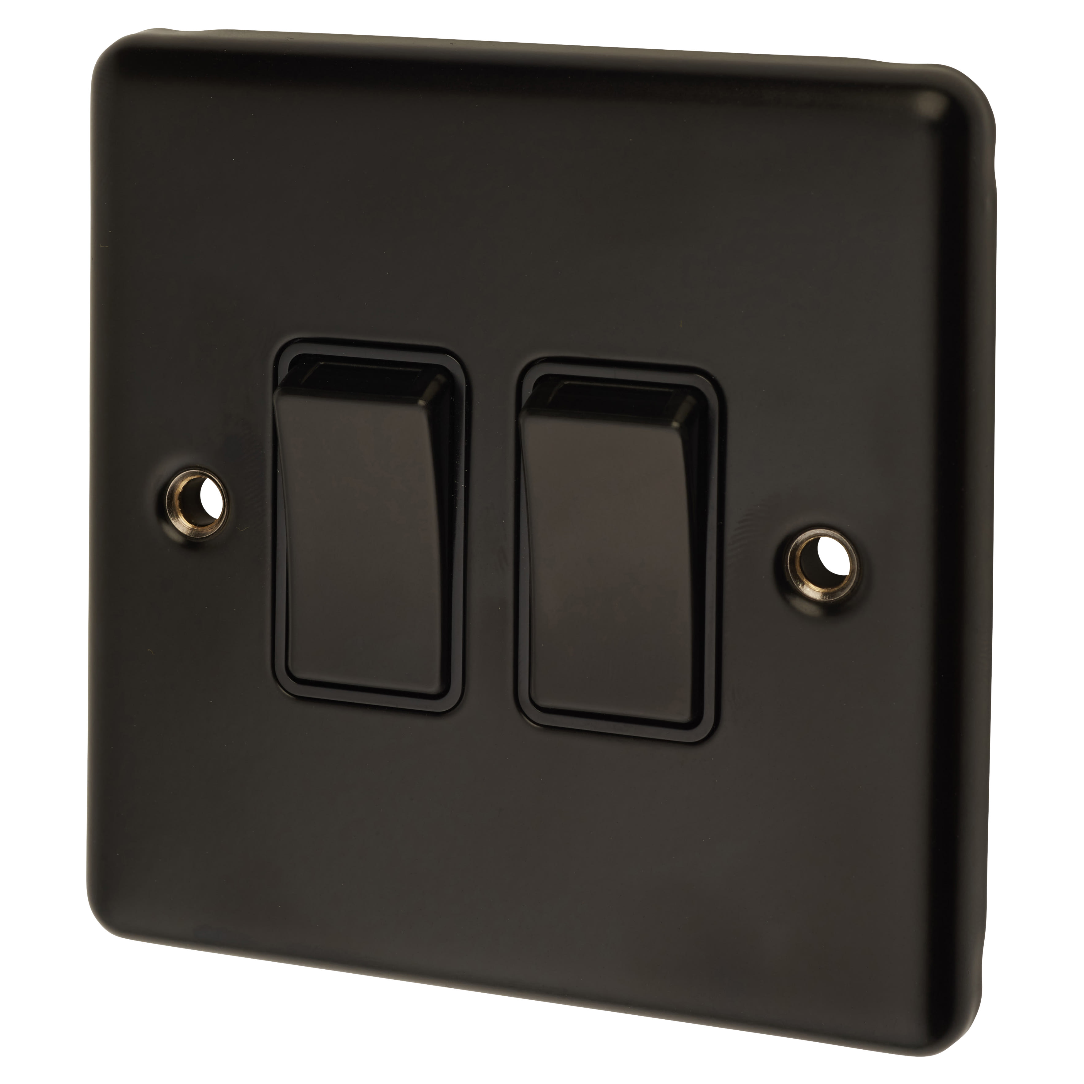 Enhance Decorative 10A 2 Gang 2 Way Light Switch - Matt Black with Black Inserts - view 2