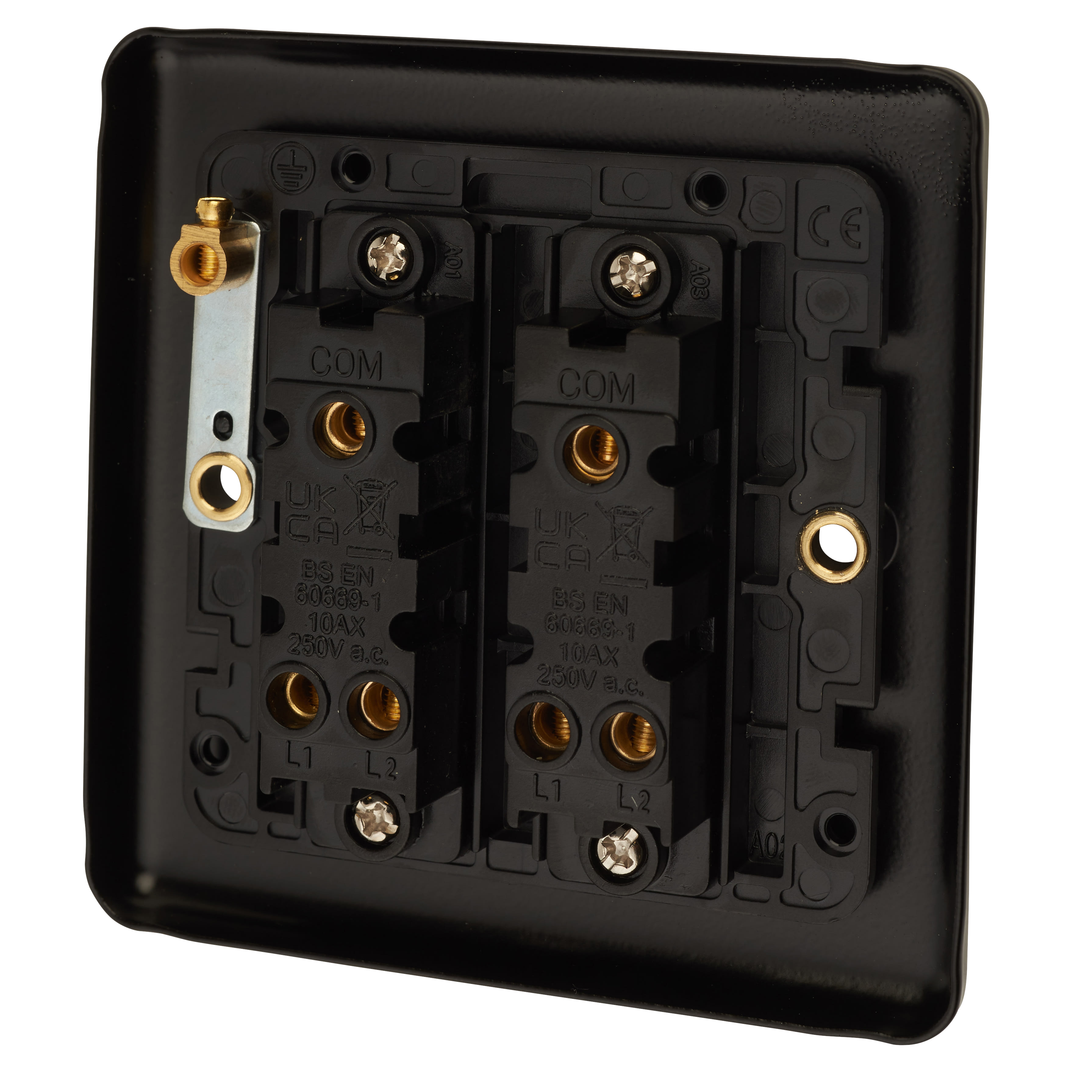 Enhance Decorative 10A 2 Gang 2 Way Light Switch - Matt Black with Black Inserts - view 3