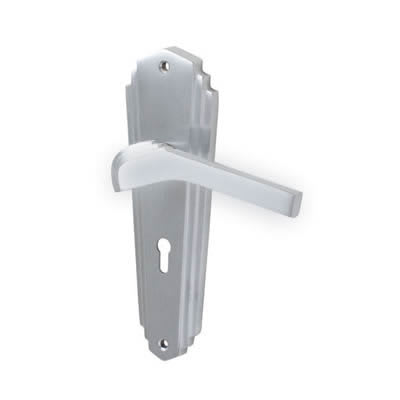 Marcus Satin Chrome Art Deco Keyhole Lock Door Handles - Waldorf Range - 203 x 66mm - view 2