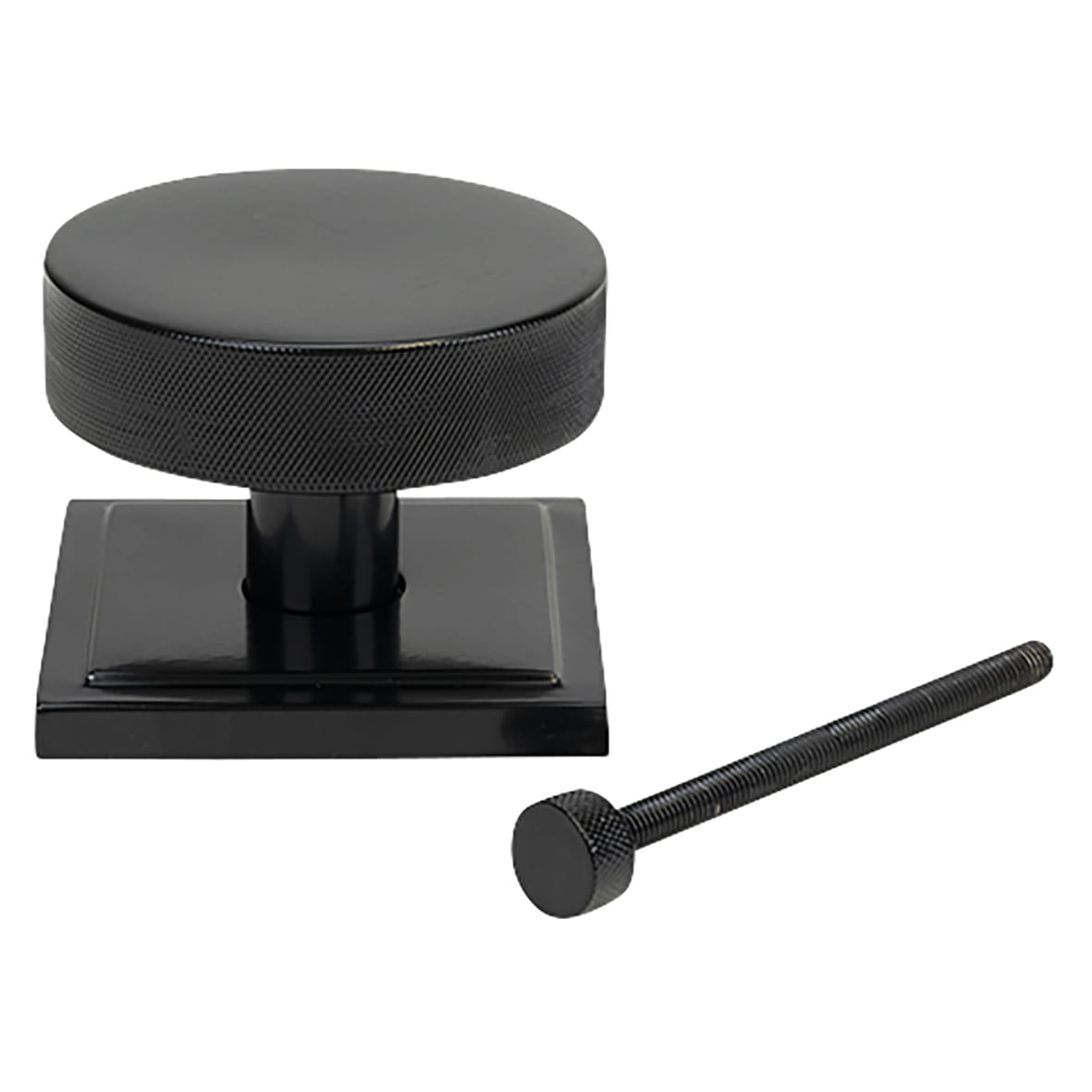 Brompton Black Round Knurled Centre Door Knob on Square Rose - 90 x 90mm Rose - view 2