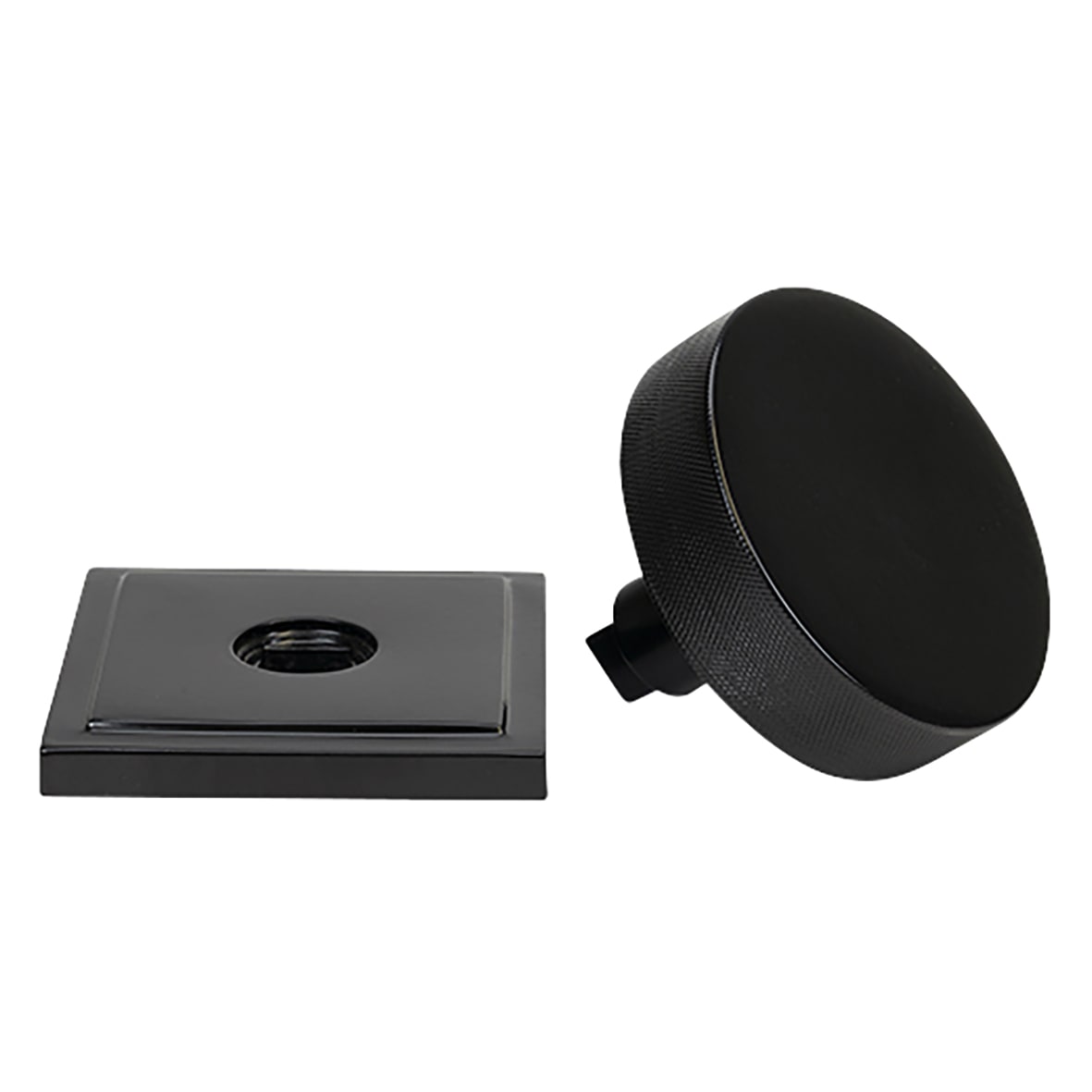 Brompton Black Round Knurled Centre Door Knob on Square Rose - 90 x 90mm Rose - view 3