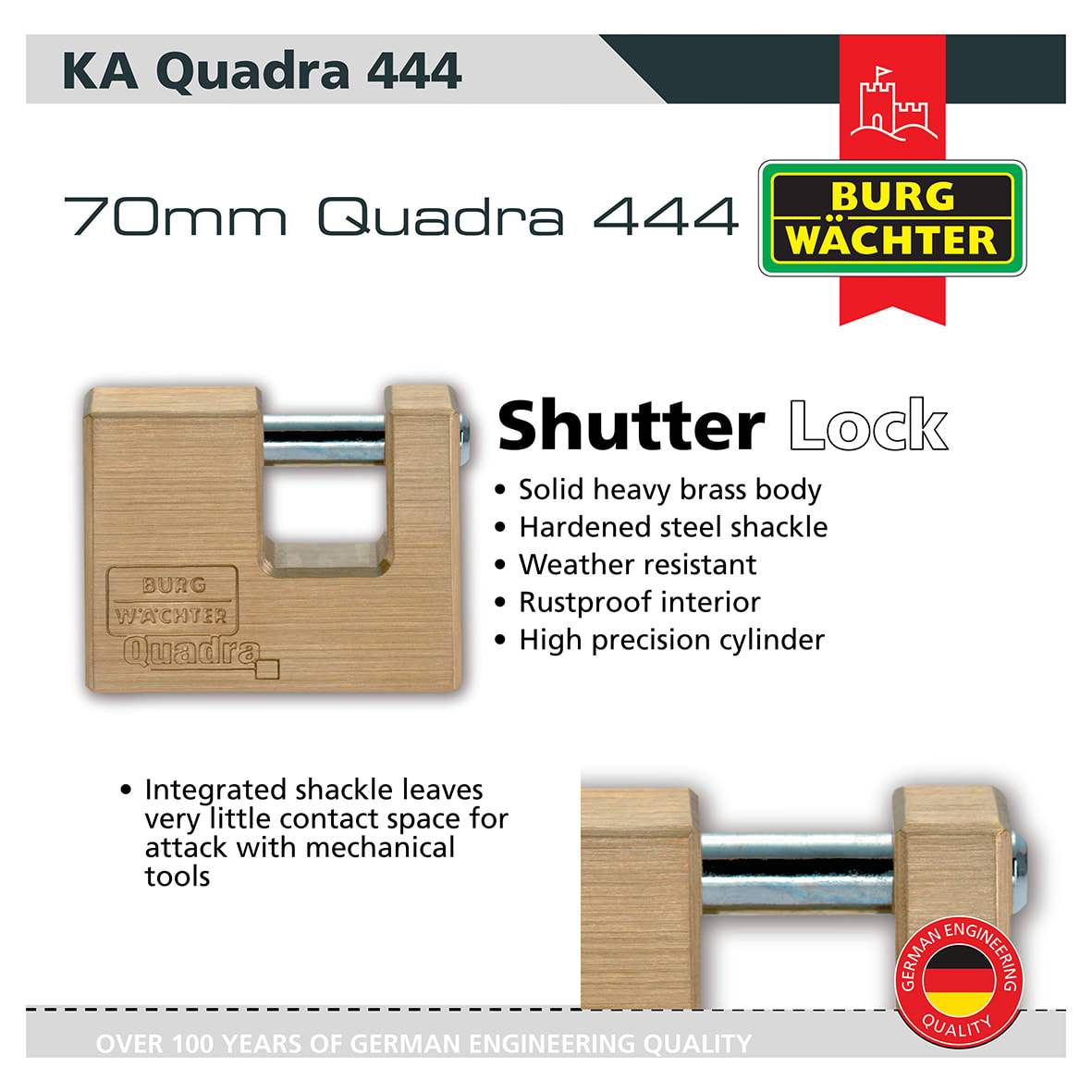 Quadra Shutter Lock - 70mm Body - 22 x 16.5mm Shackle - Keyed Alike - Pack of 3 - view 2