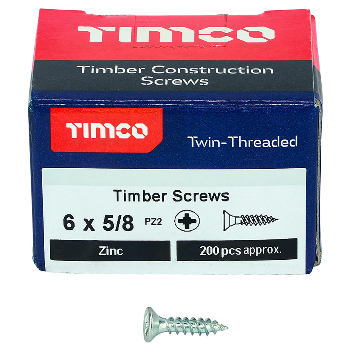 Twin Threaded Pozi Countersunk Wood Screws - 6 x 5/8" - Zinc Plated - Pack of 200 - view 2