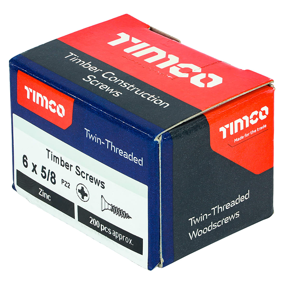 Twin Threaded Pozi Countersunk Wood Screws - 6 x 5/8" - Zinc Plated - Pack of 200 - view 4