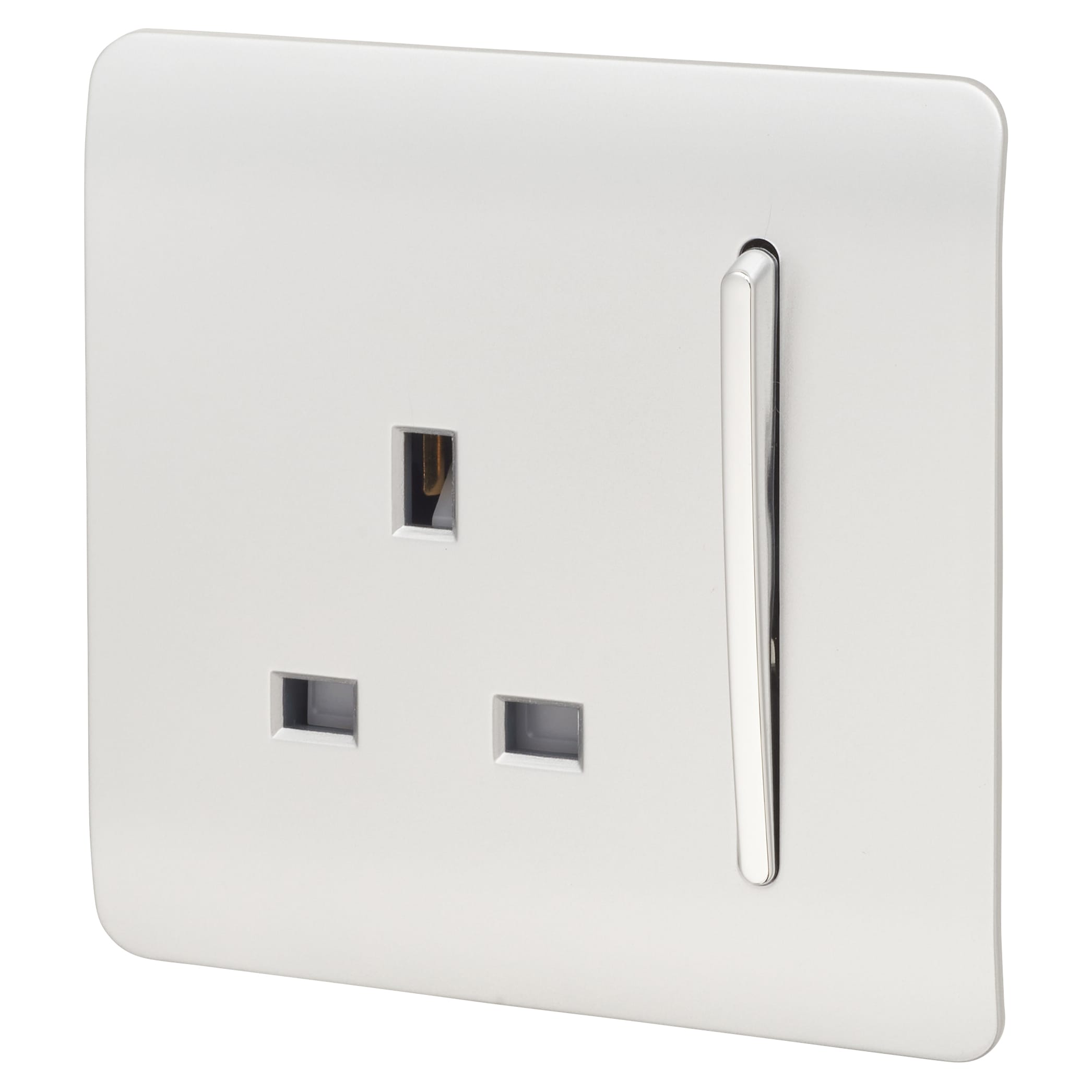 13A 1 Gang Screwless Double Pole Switched Socket - Platinum Silver - view 2