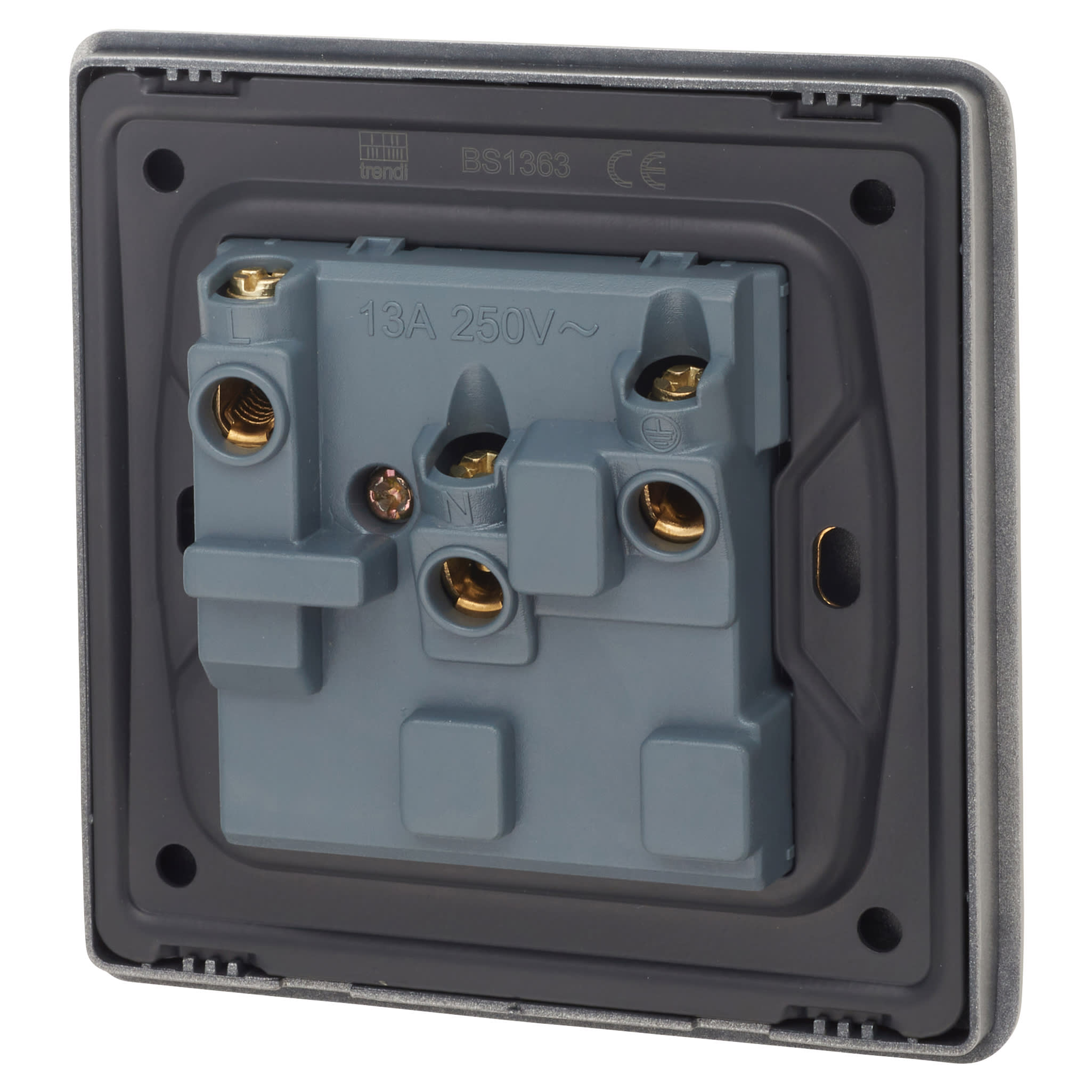 13A 1 Gang Screwless Double Pole Switched Socket - Platinum Silver - view 3