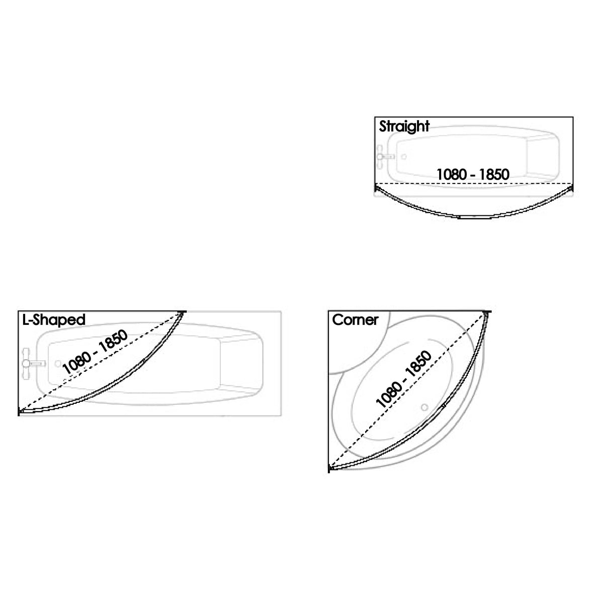 Shower Rail - Premium Telescopic Curved Rod - 1080-1850mm Length - Chrome - view 6