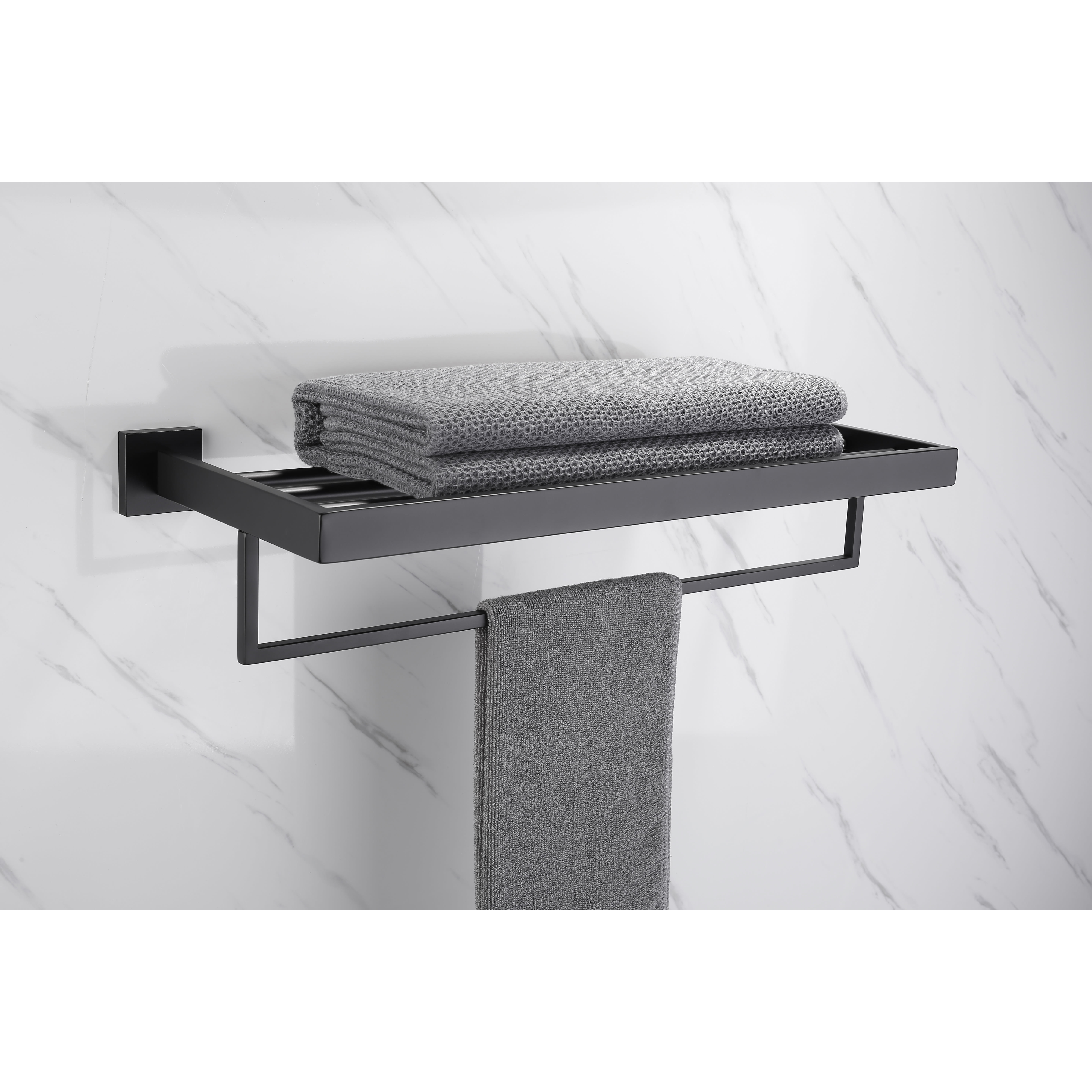 Modern Towel Shelf - 600 x 130 x 220mm - Matt Black - view 2