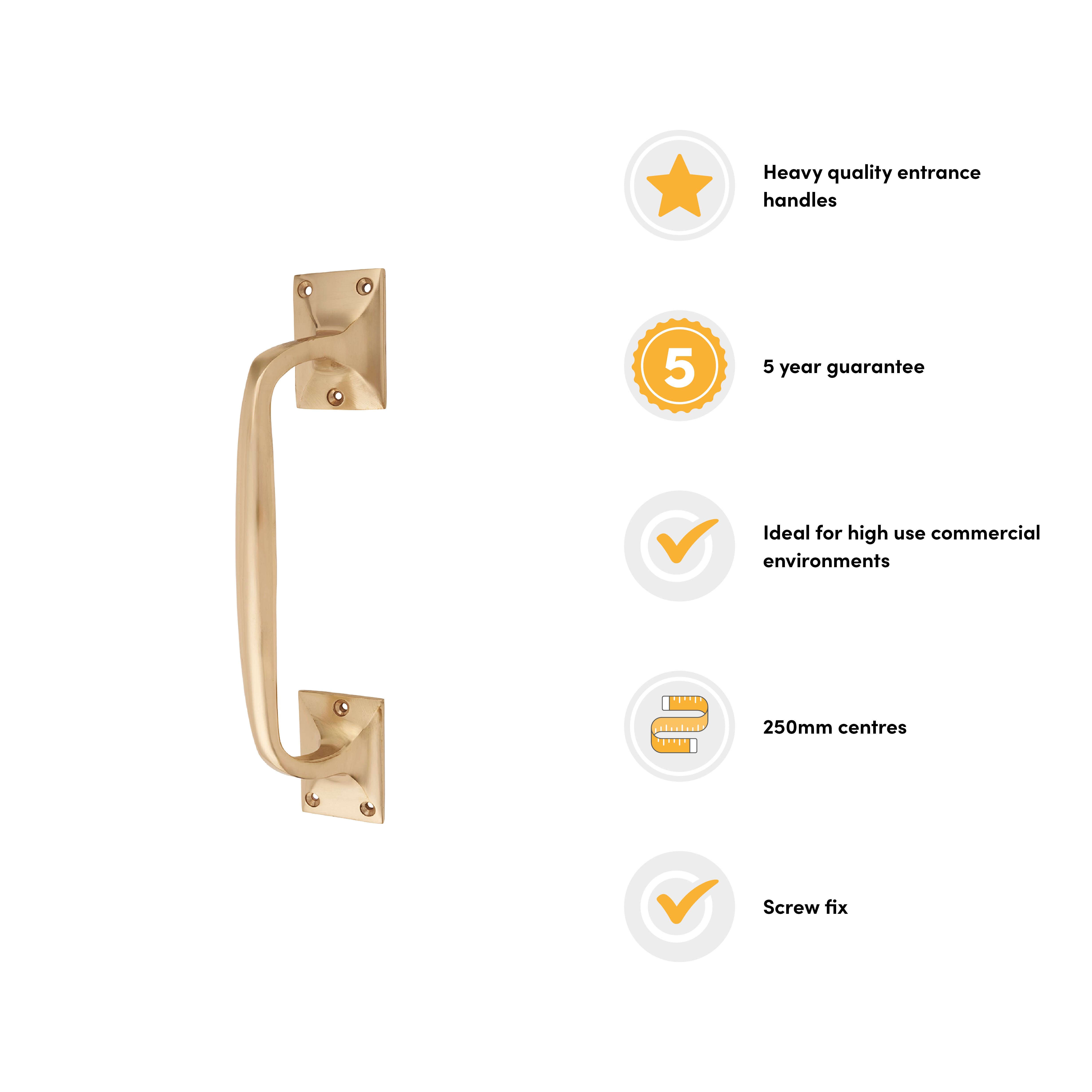 Traditional Polished Brass Heavy Cast Offset Door Pull Handle - Screw Fix - 250mm Centres - view 3