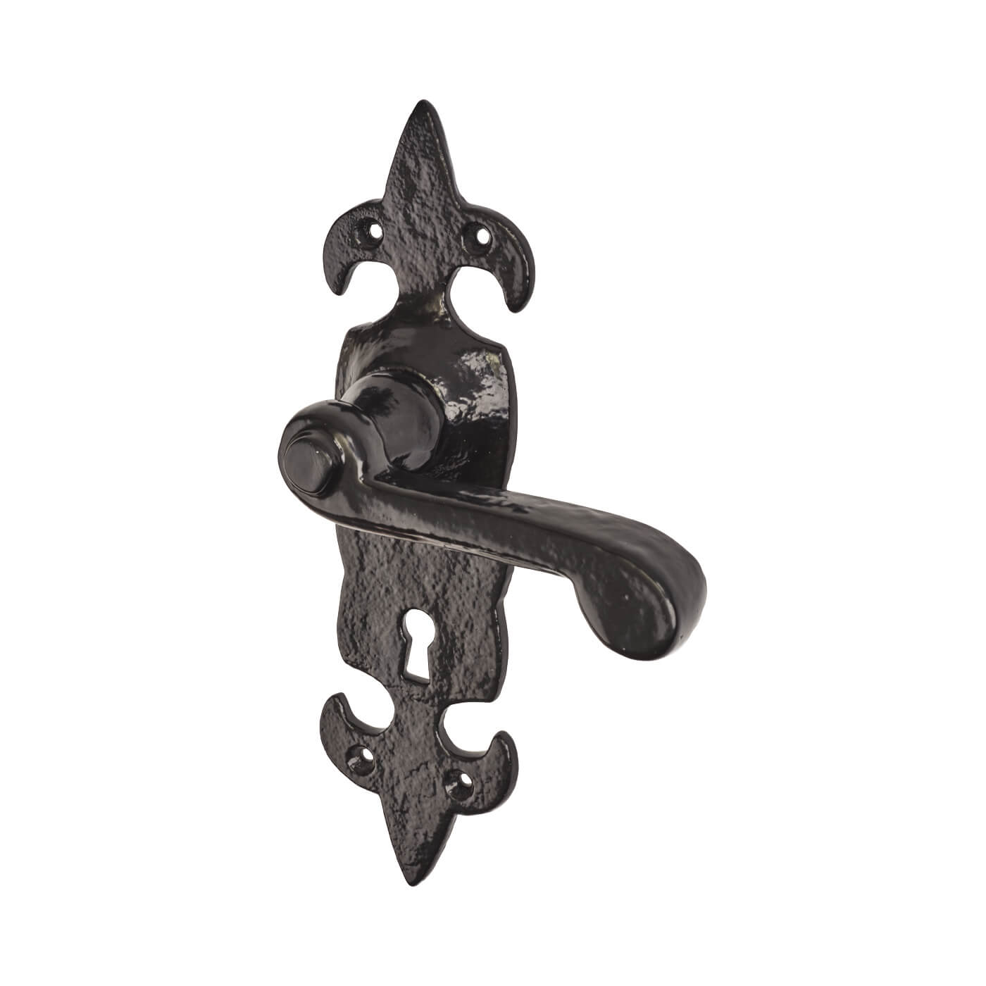 Metalized Antique Black Iron Scroll Keyhole Lock Door Handles - Fleur de Lys - 210 x 55mm - view 2
