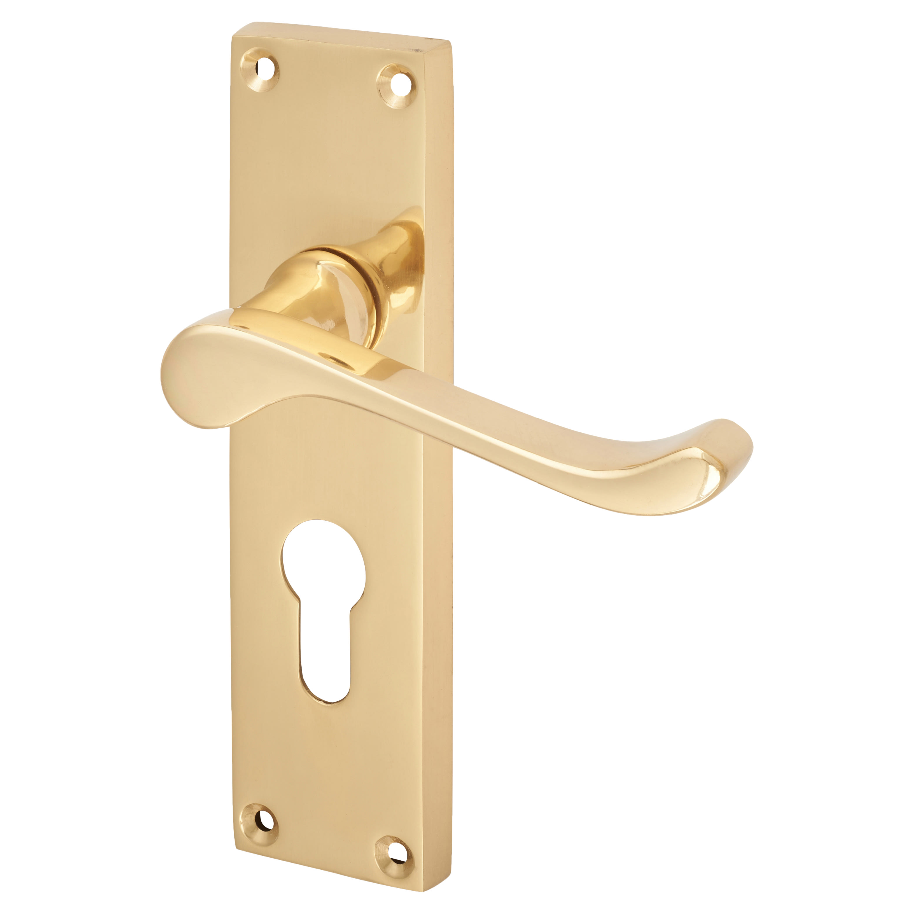 Polished Brass Victorian Scroll Euro Lock Door Handles - 155 x 42mm - view 2