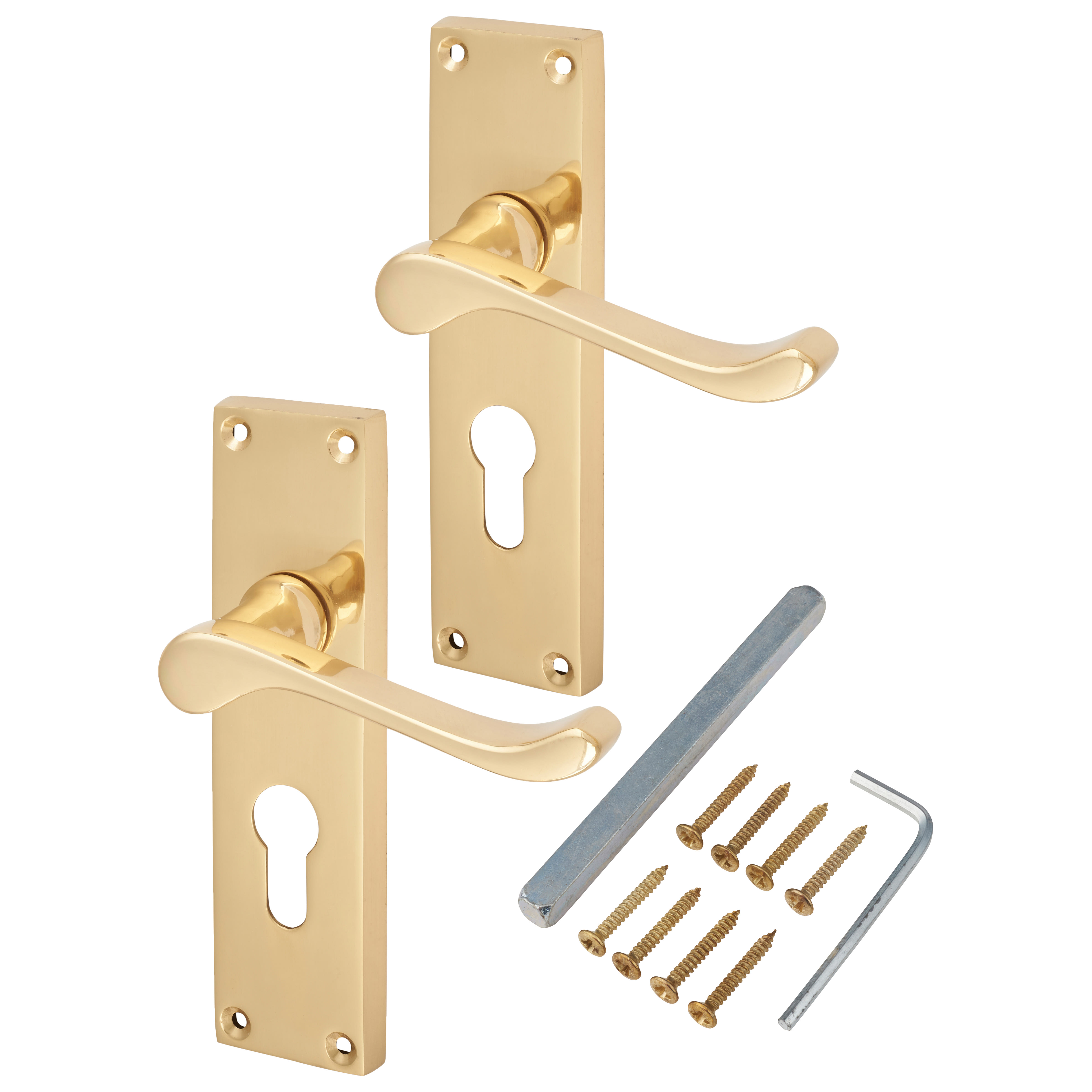 Polished Brass Victorian Scroll Euro Lock Door Handles - 155 x 42mm - view 3