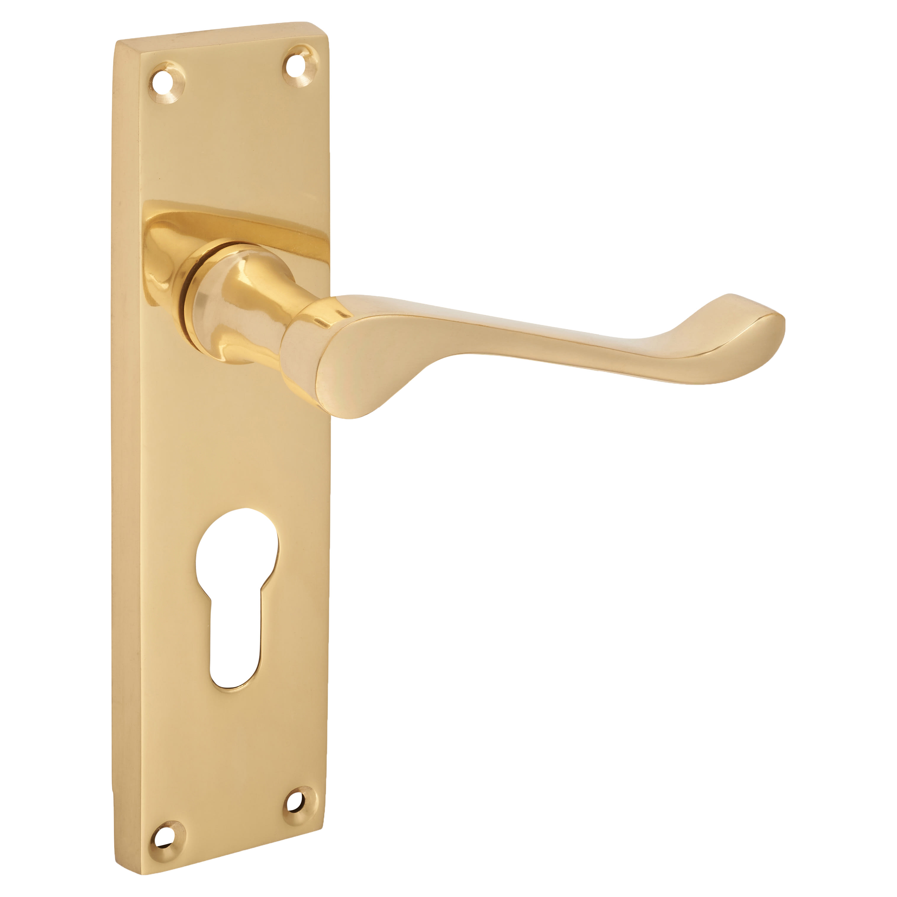 Polished Brass Victorian Scroll Euro Lock Door Handles - 155 x 42mm - view 4