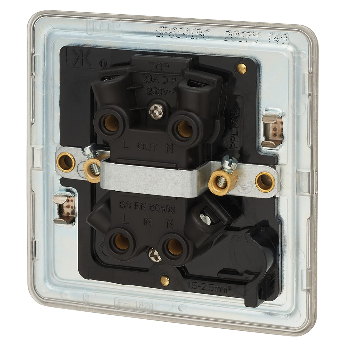 20A 1 Gang DP Screwless Flat Plate Appliance Switch - Brushed Chrome - view 2