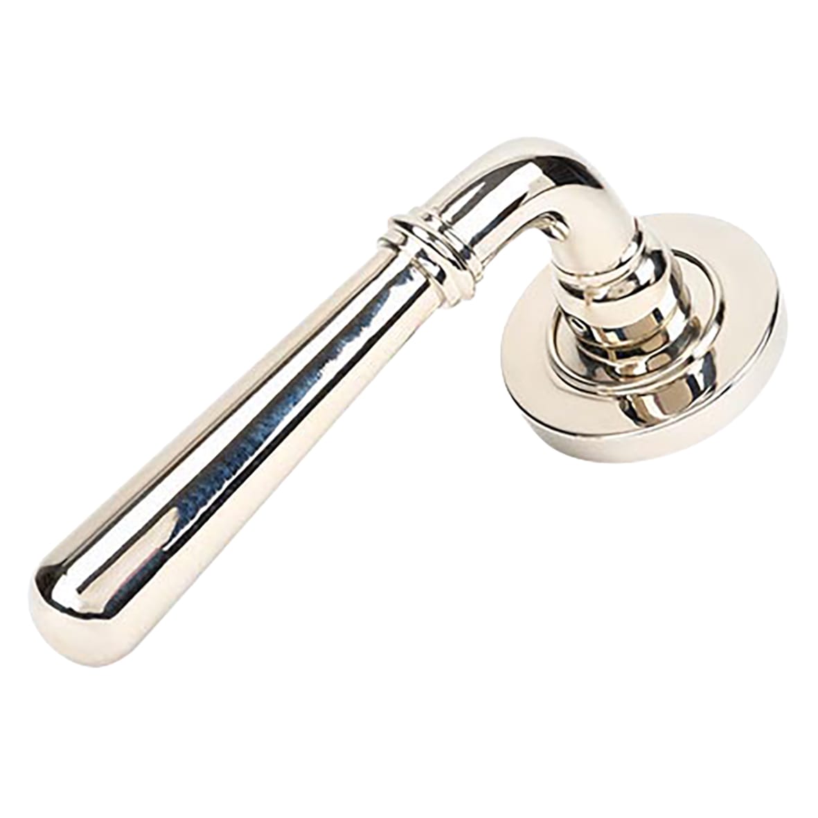 Polished Nickel Door Handles on Round Screw On Rose - Newbury Range - view 2