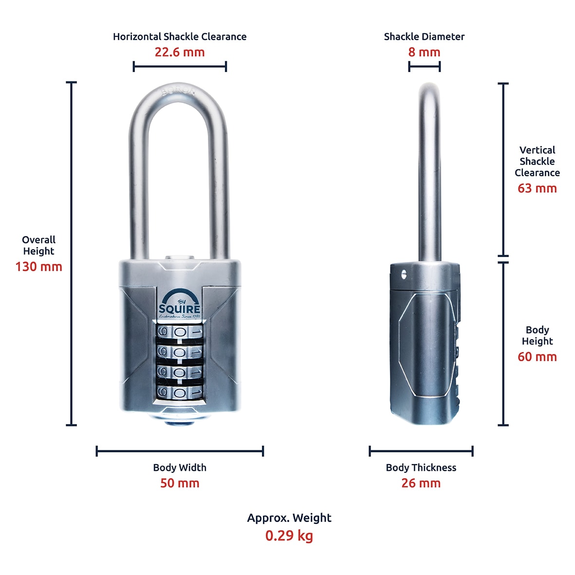 VULCAN COMBI 50/2.5 Combination Long Shackle Padlock - 50mm Body - 63 x 22.6mm Shackle - Blue - view 5